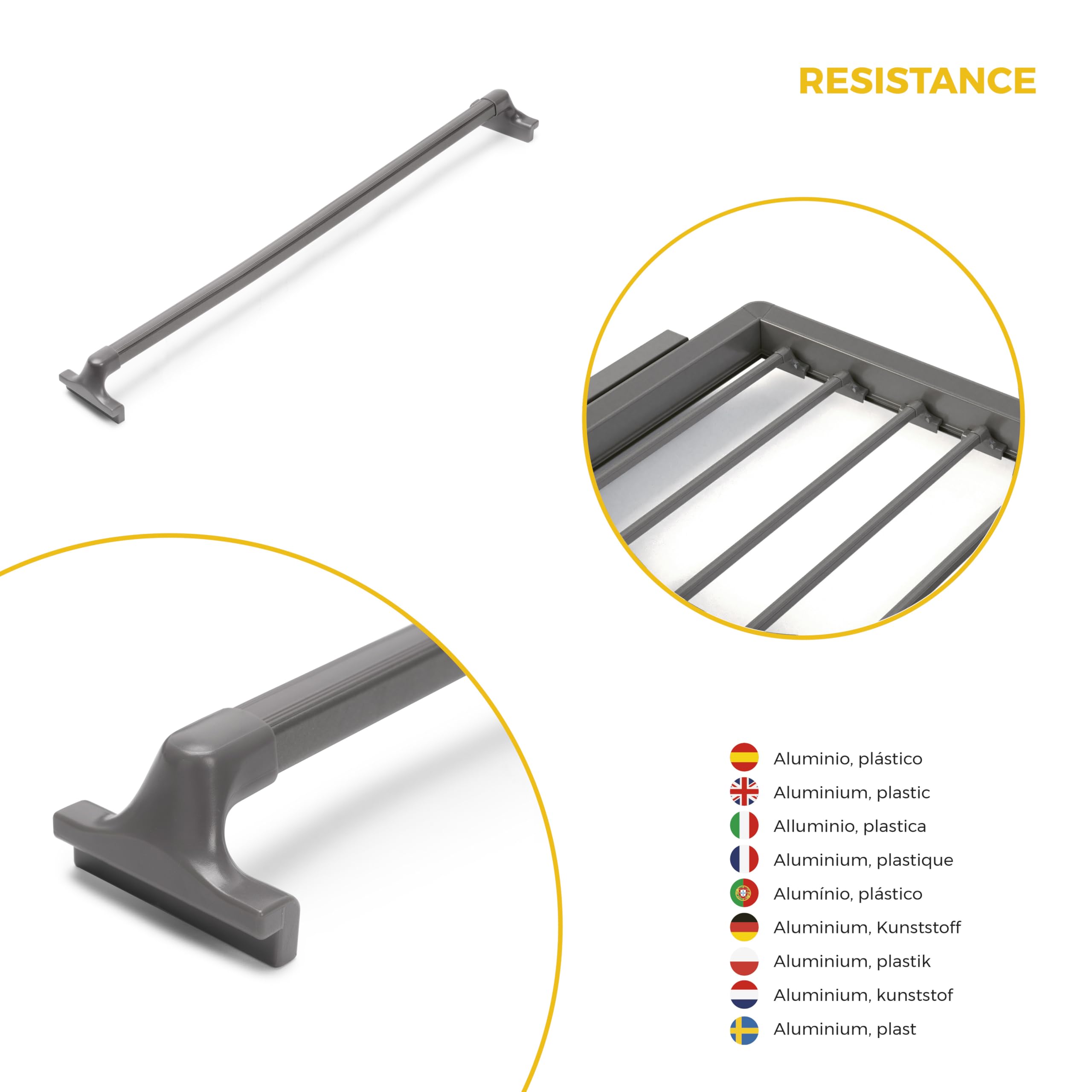 Emuca - Kit de porte-pantalon à 7tringles et rack ajustable Quartz pour armoires, glissières extension totale et à fermeture douce, Module 90cm, Finition Titane