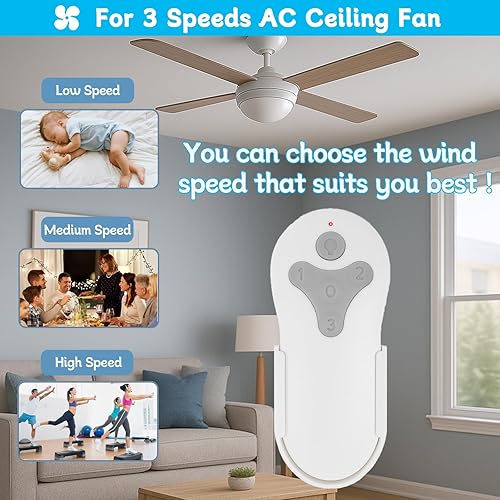 Miniatura 3 de Kit de control remoto universal para ventilador de techo, repuesto para Hunter, Hampton Bay, Litex, 3 velocidades, con receptor FAN37R, reemplazo