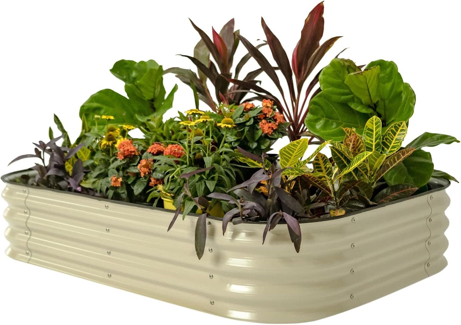 Vego garden Raised Garden Bed Kit, 11" Tall 6 in 1 Modular Metal Raised Planter Bed for Vegetables Flowers Patio Ground Planter Box, Pearl White