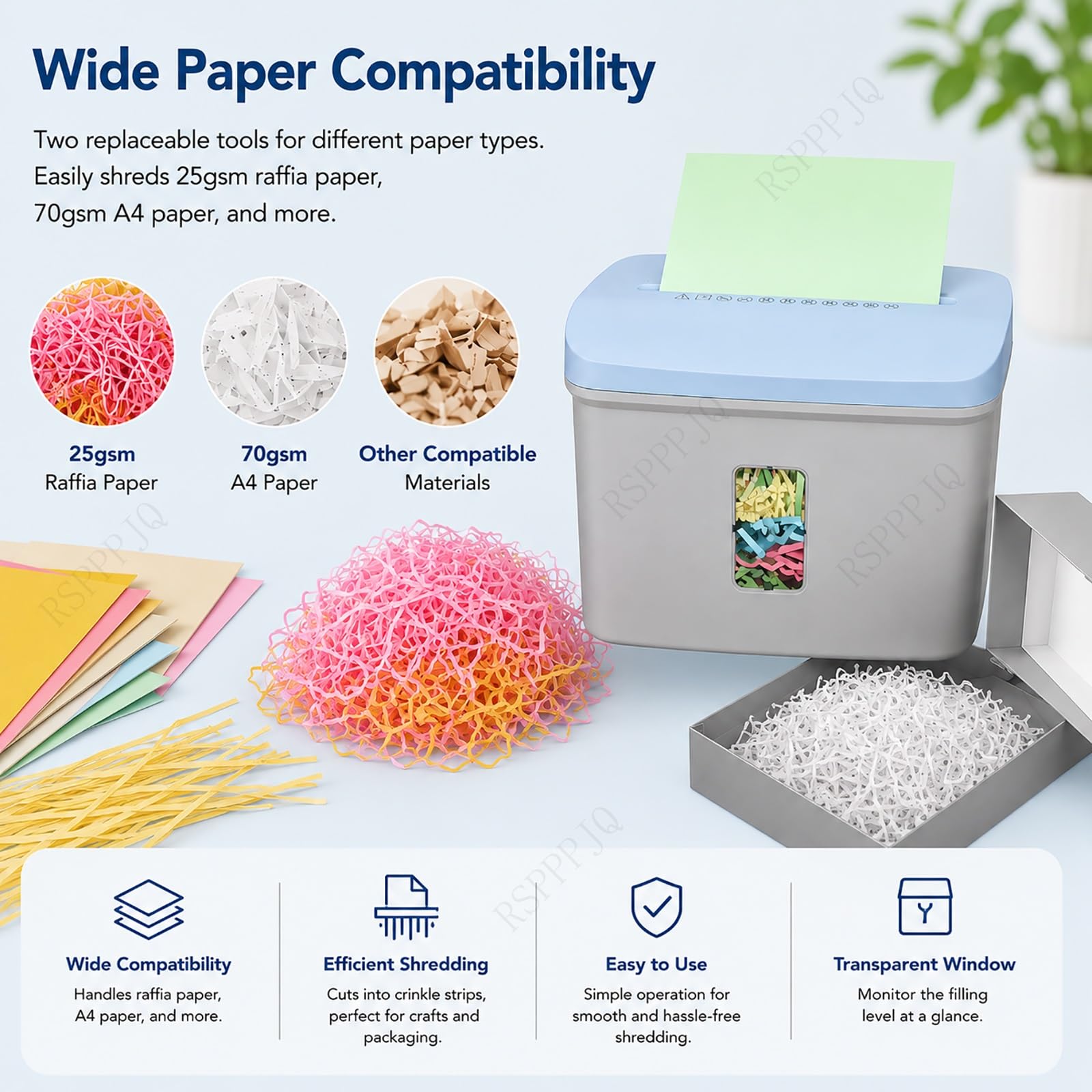 Schneidepapiermaschine,geschreddertes Knisterpapier,7,5 l großes Fassungsvermögen mit Sichtfenster,automatische Start-/Stopp-Funktion,for 25 g/70 g A4-Papier
