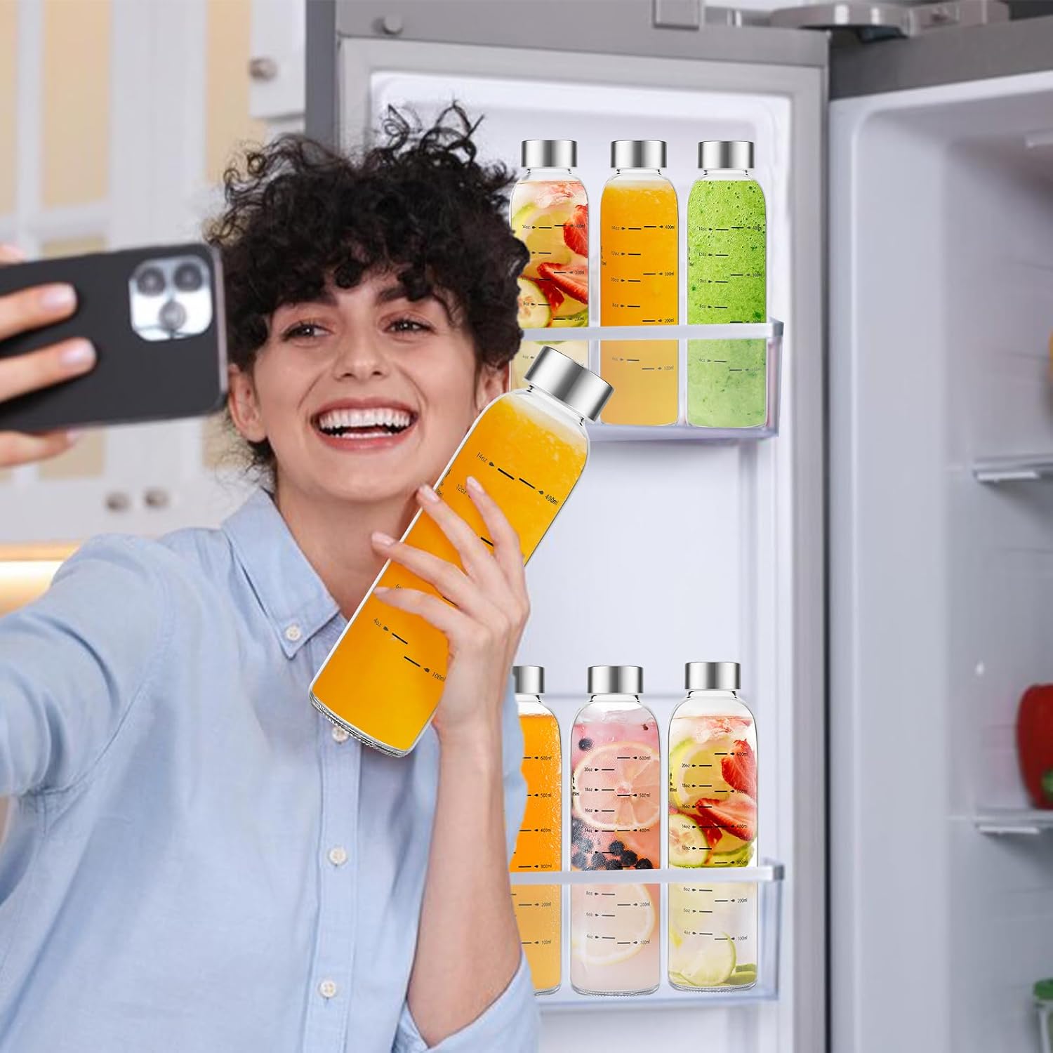 Glass Water Bottles with Lids 17 oz, Clear Juice Bottles With Stainless Steel Cap, Reusable Glass Drinking Bottle for Juicing, Refrigerator,100% Leak Proof, BPA Free - Image 4