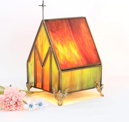 Miniatura 6 de Pequeña lámpara de mesa estilo Tiffany con vitral, lámpara decorativa retro, adecuada para dormitorio, oficina, decoración del hogar, 4.2 x 4.2 x 7