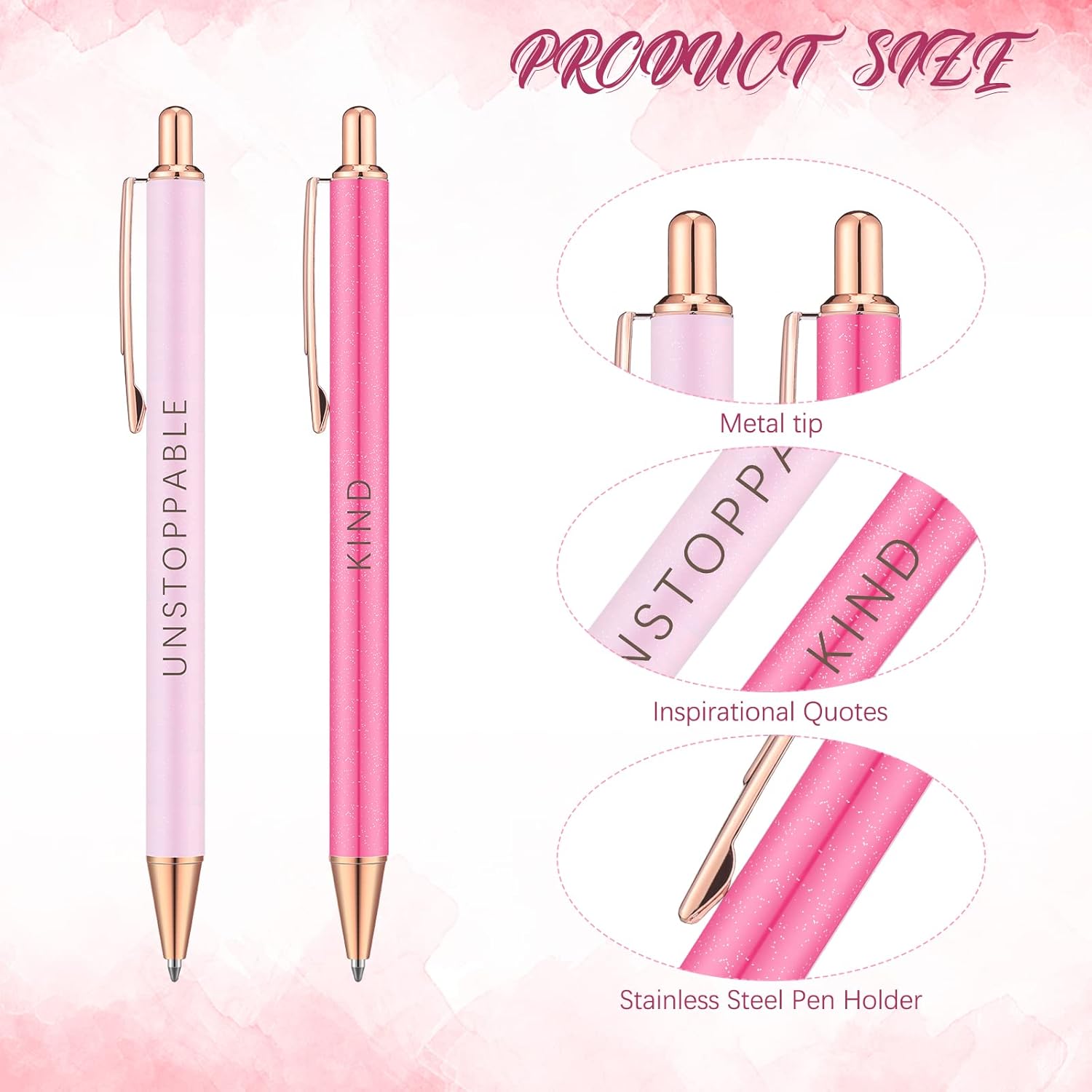 Outus 6 Pcs Christmas Fancy Pen Set, Inspirational Gifts for Women, Office Motivational Cute Pens Boss Lady Gifts Metal Pretty with 2 Gift Box Pastel Inspirational Retractable Ballpoint Office(Cute) - Image 2