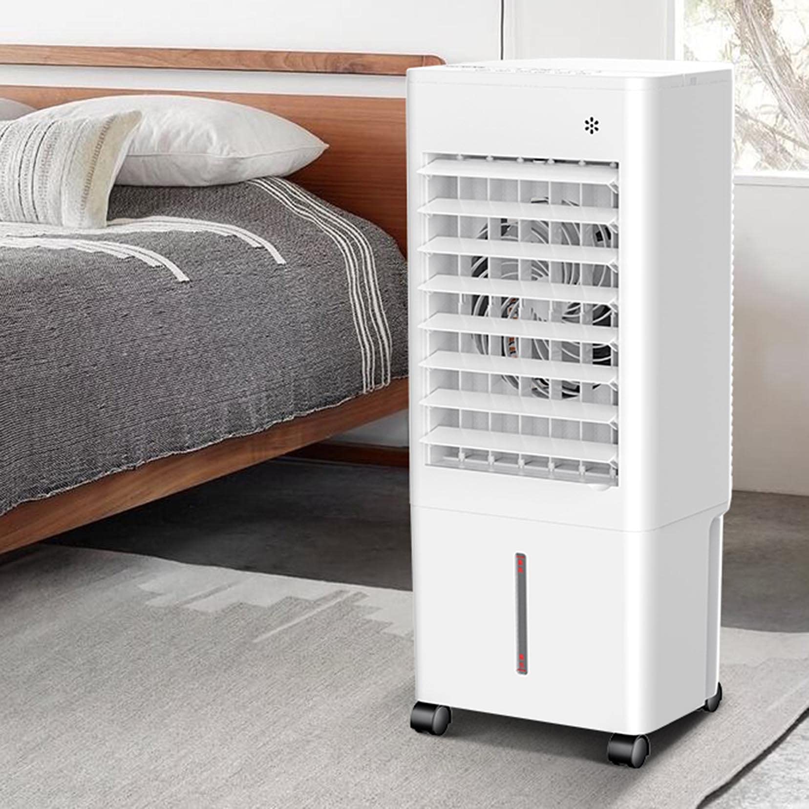 Enfriador de Aire evaporativo Aire Acondicionado Ventilador Enfriador de habitación con 2 bandejas de Hielo,Enfriadores evaporativos para Oficina en el hogar,Ventilador con Rueda,Tanque de Agua de