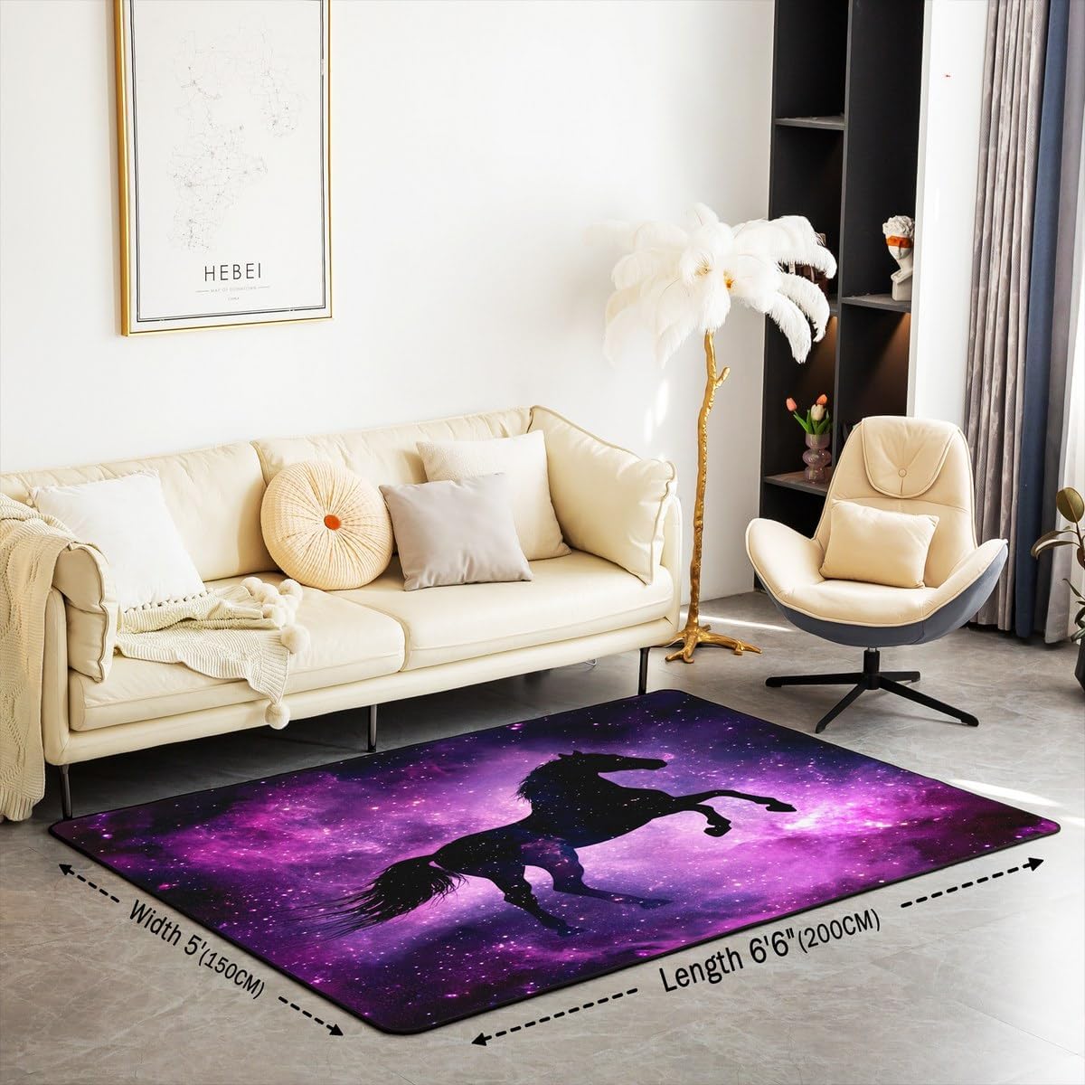Feelyou Horse Area Rug 3x5 Kids Dreamy Horse Galaxy Living Room Rugs for Bedroom for Boys Girls Teens Kawaii Animal Decor Decorative Carpet Rug Non-Slip Outer Space Indoor Floor Mat Cute