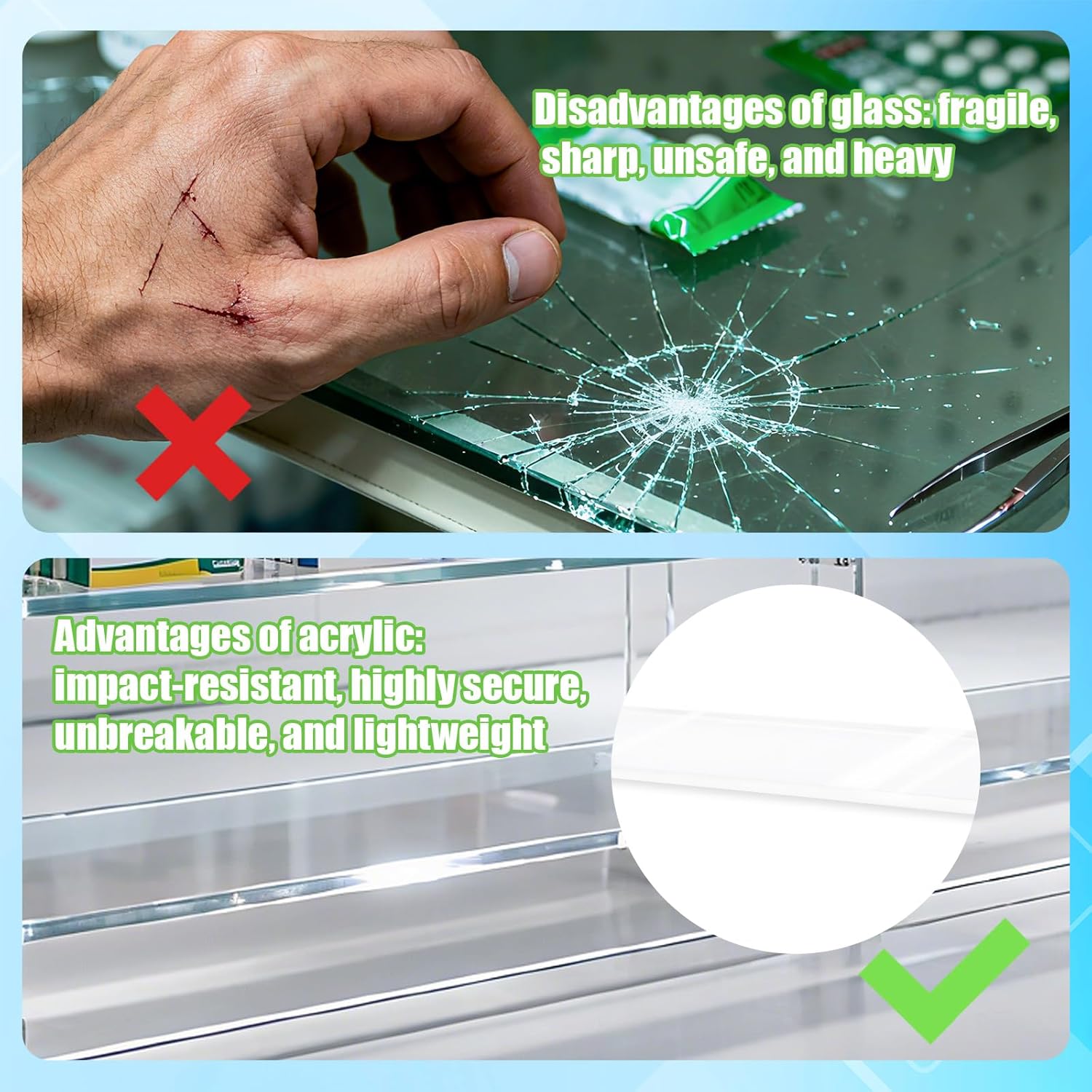 6 pcs Medicine Cabinet Shelf Replacement, 13x1.18in/33x7.6cm Wall Mount Acrylic Insert Shelves Board Storage 13 inch Shelving Replacemnt for Bathroom Kitchen Living Room Organizer (Clear)