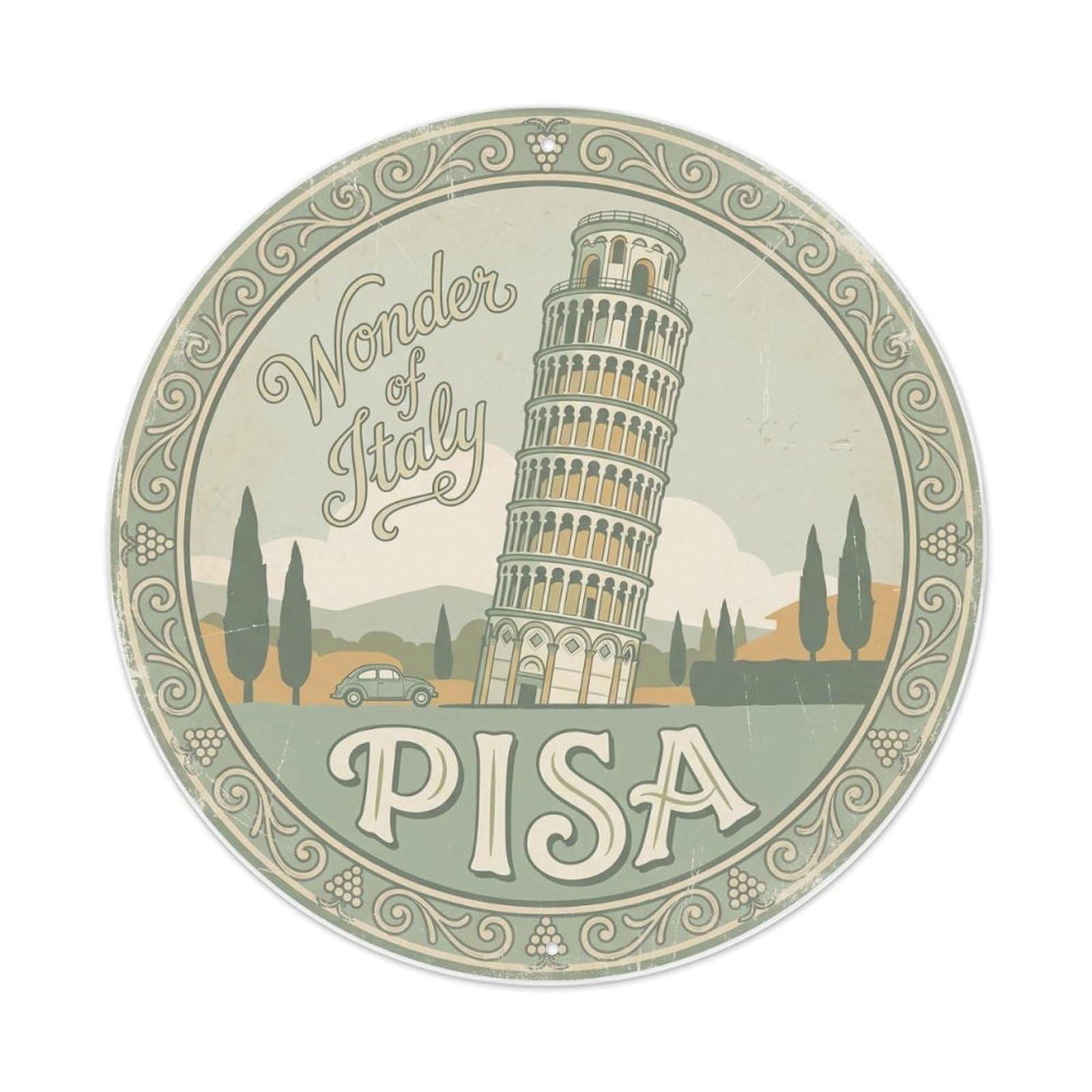 Fqnyr Style Vintage Travel Pisa Leaning Tower Metal Tin Sign