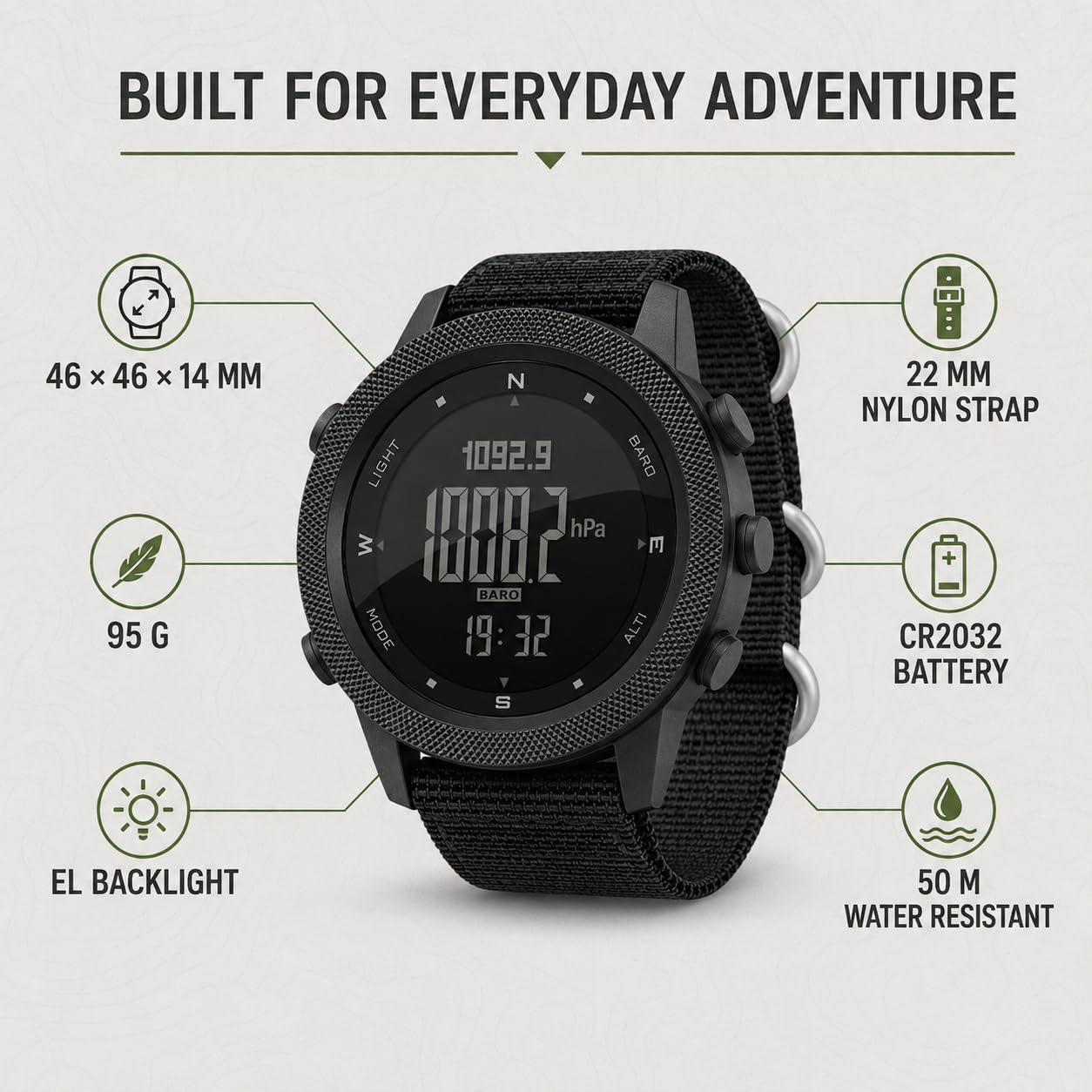 NORTH EDGE APACHE-46 Orologi Sportivi Digitali da Uomo Orologi Militari Con Bussola Temperatura Passi Tracker Sport Orologi Tattici di Sopravvivenza