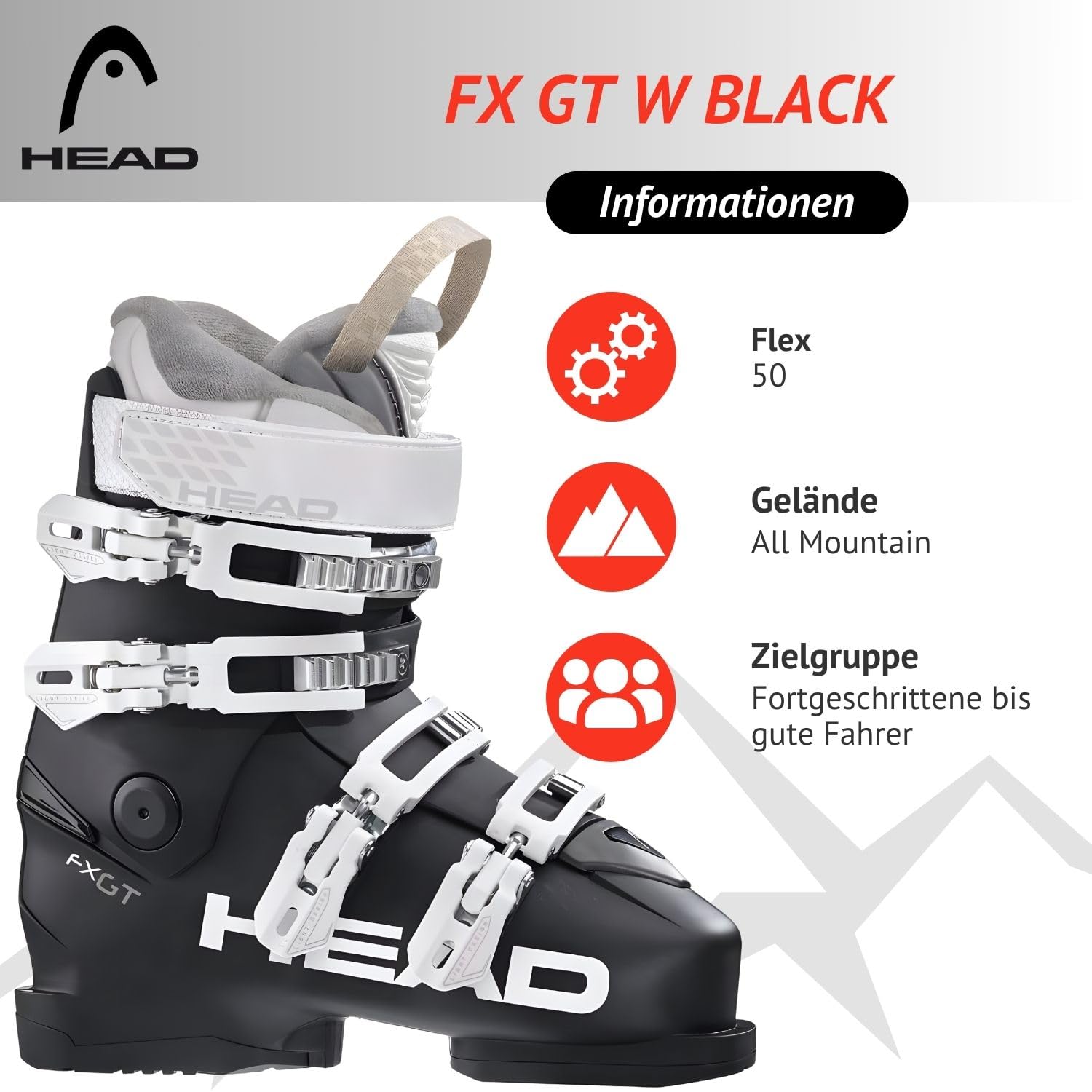 HEAD FX GT W Skischuhe Damen - MP26.5 EU41.5 - All-Mountain Skistiefel mit Flex 50 - breite Passform & Komfort-Innenschuh - für fortgeschrittene bis Gute Fahrer