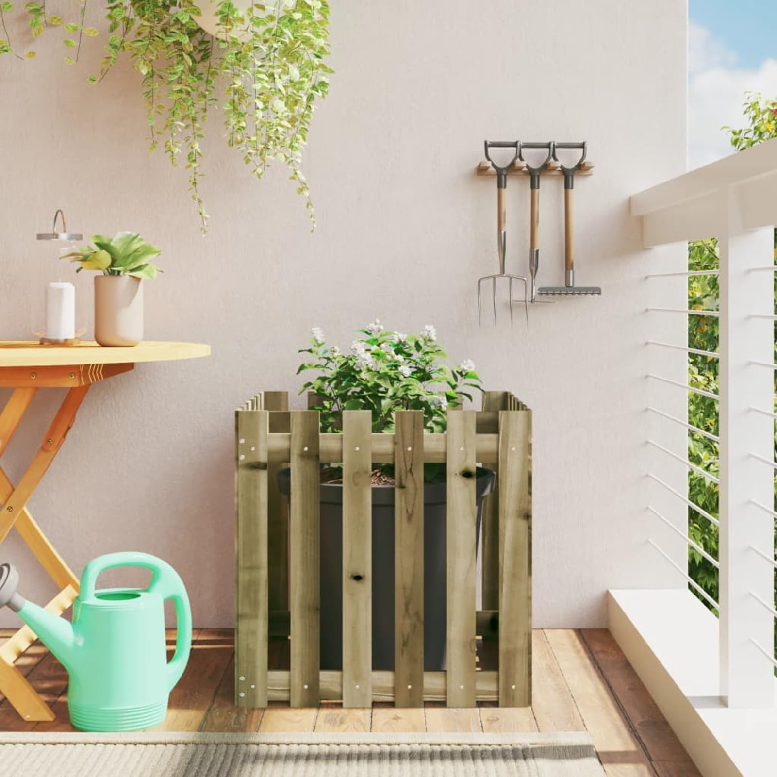 ARKEM Jardinera diseño de Valla Madera de Pino impregnada 60x60x60 cm Kit de Cultivo huerto Interior de Hierbas aromáticas