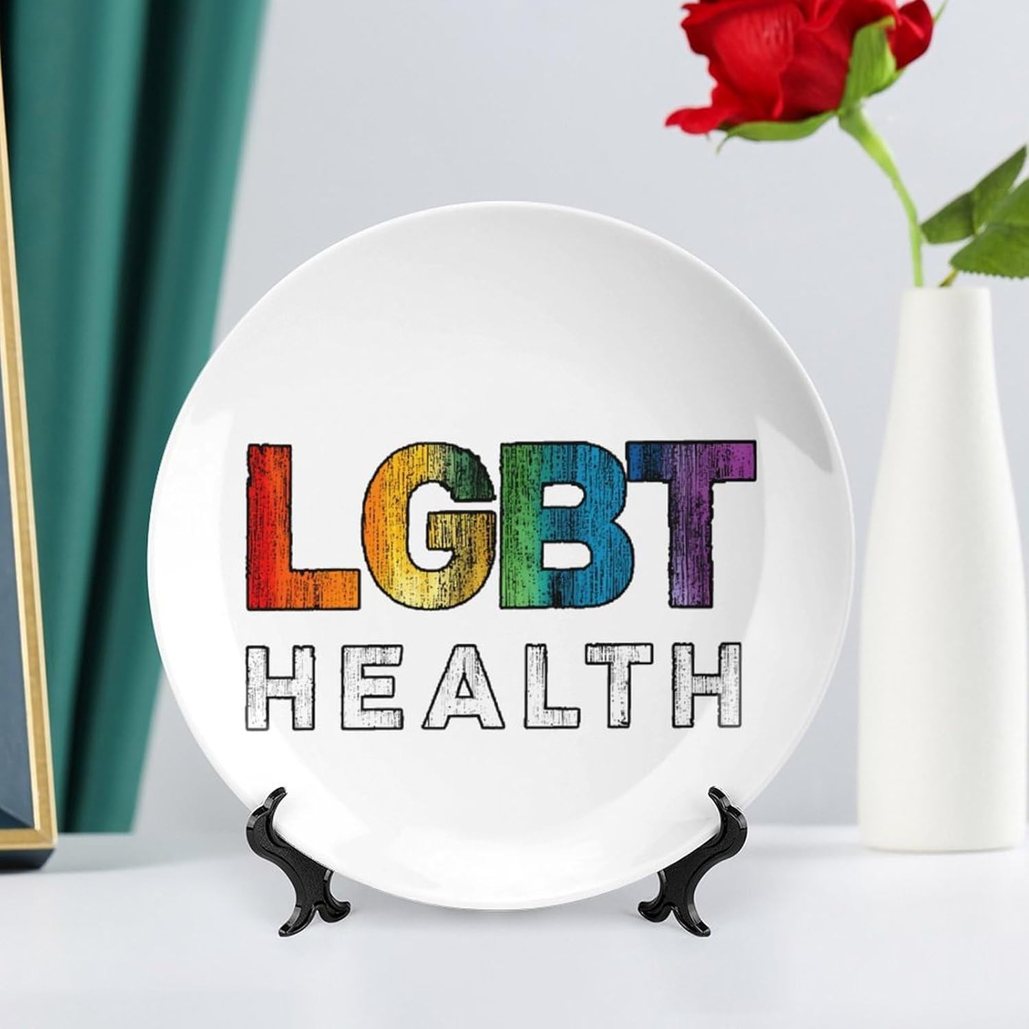 LGBT Health Decorative Plates for Display Ceramic Plate Tray with Stand Hanger Home Decor