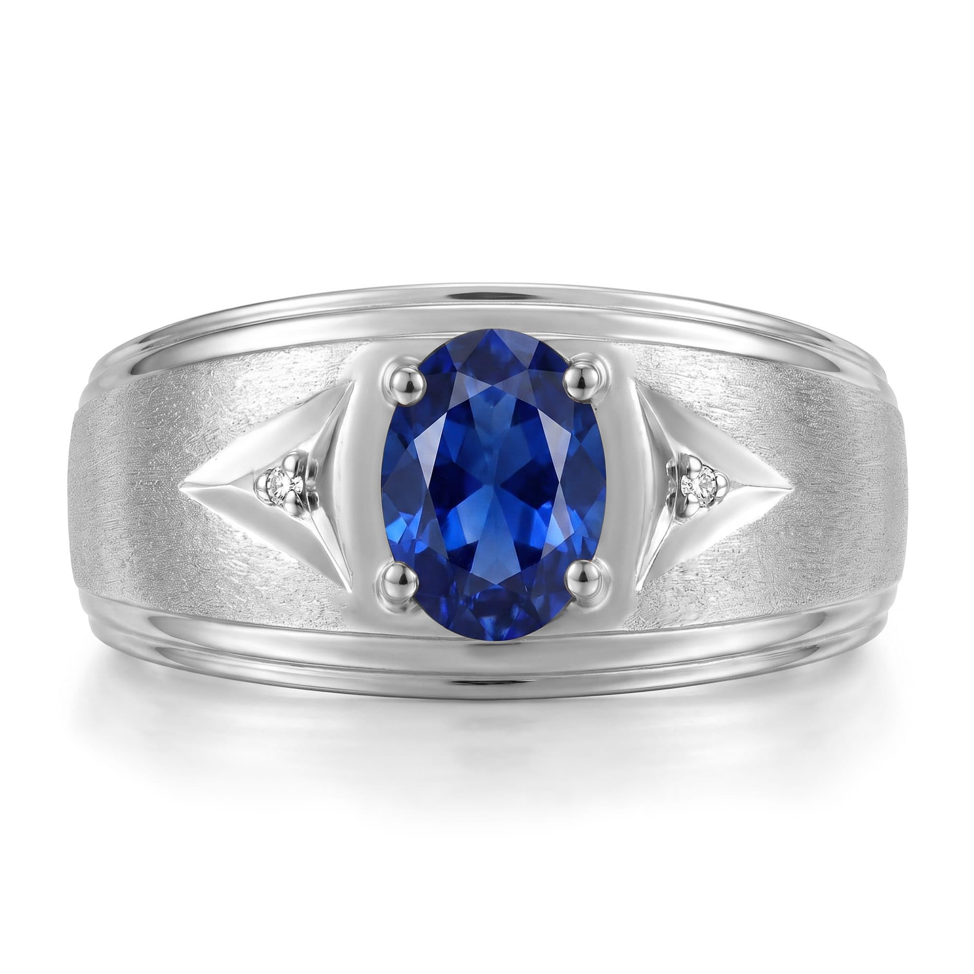 Rylos Men's Rings Classic Design 8X6MM Oval Gemstone &amp; Sparkling Diamond Ring - Color Stone Birthstone Rings for Men, Sterling Silver Rings in Sizes 8-13. Elevate Your Style with Timeless Elegance!