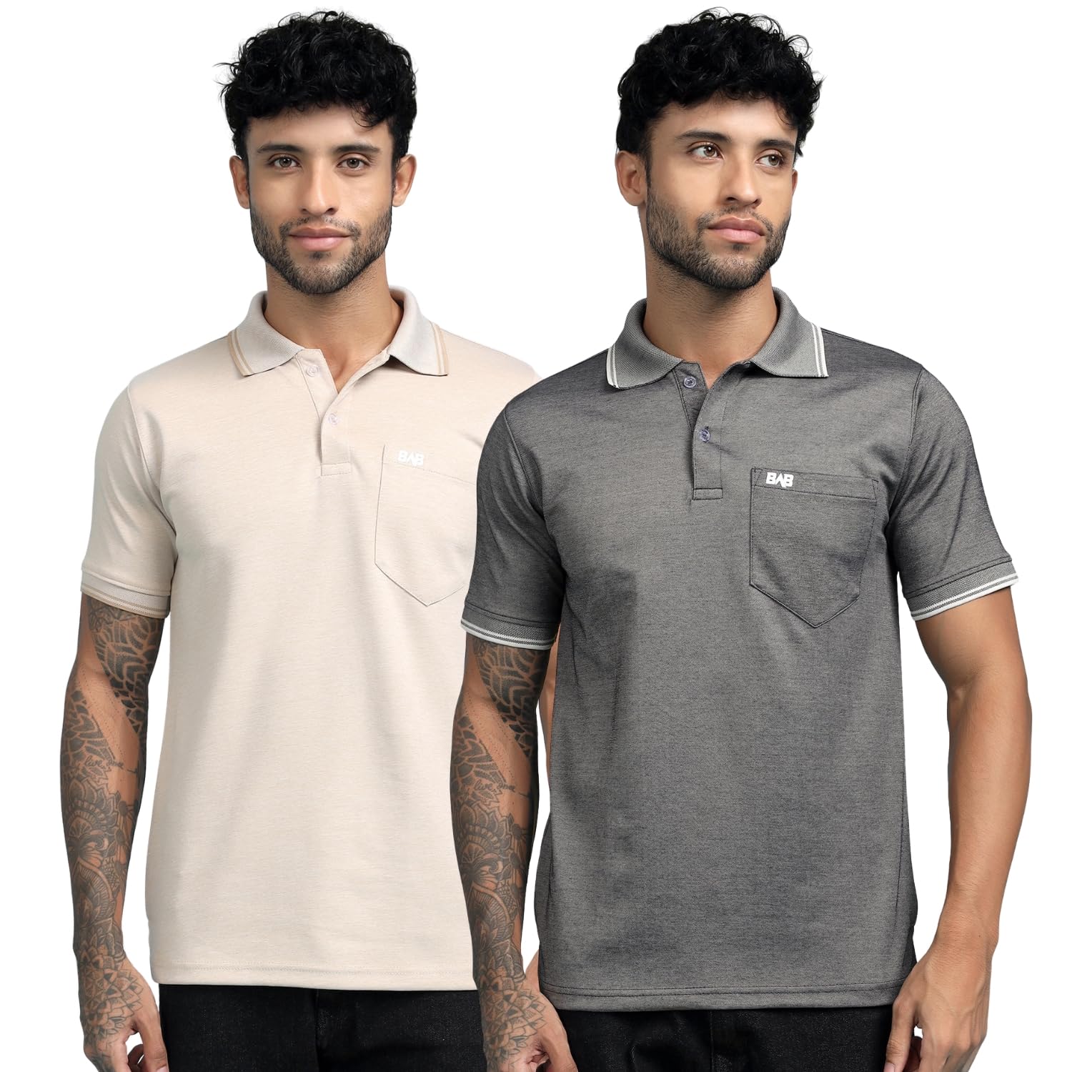 BAB Stylish Polo Tshirt | Collar T-Shirt for Men with Chest Pocket | Casual Regular Fit Poloneck Tshirt | Plain-Regular Fit (Pack of 2)-image-1