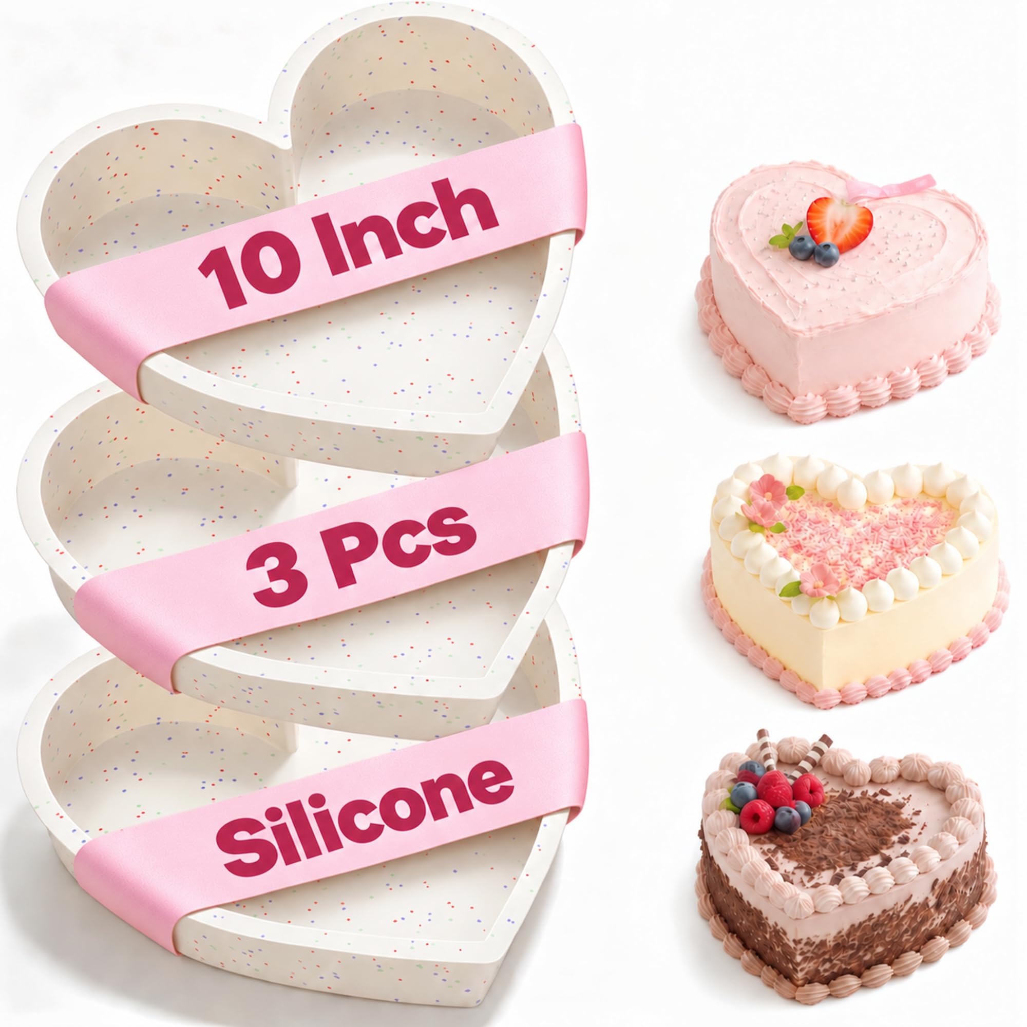 10 Inch Large Heart Shaped Cake Pans for Baking, Set of 3