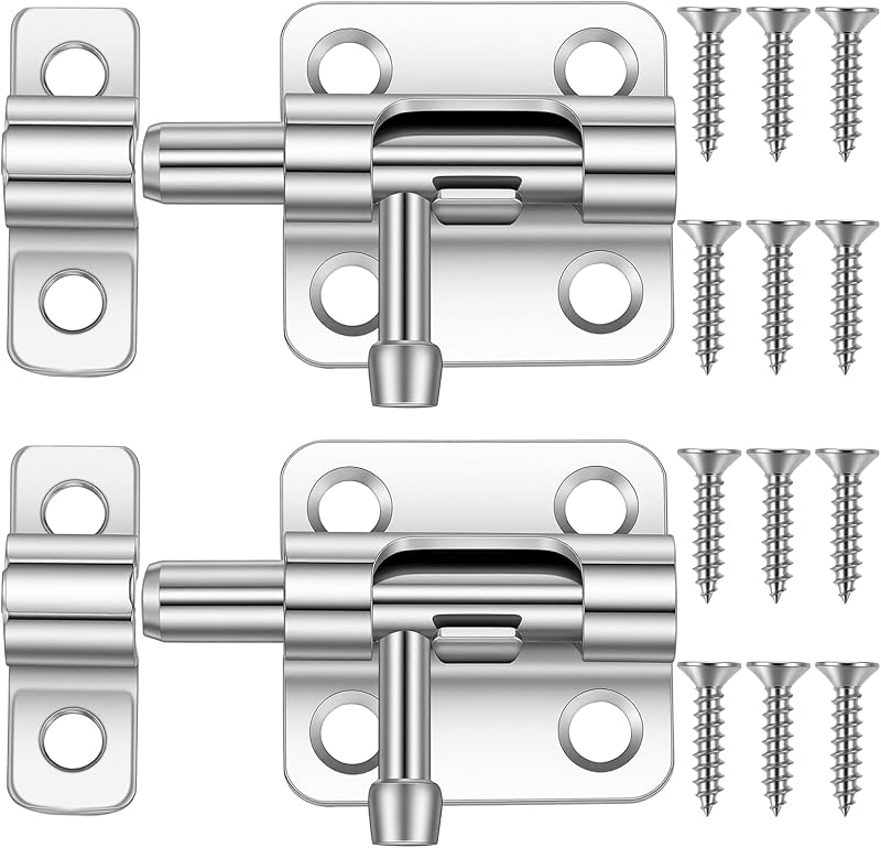 2 PCS Pestillo de perno de barril pequeño Pestillo de puerta Pestillo deslizante Cerraduras de perno deslizante para puertas Pestillos pequeños Hardware Hardware de seguridad con tornillo para puertas Puerta para mascotas (Plata)