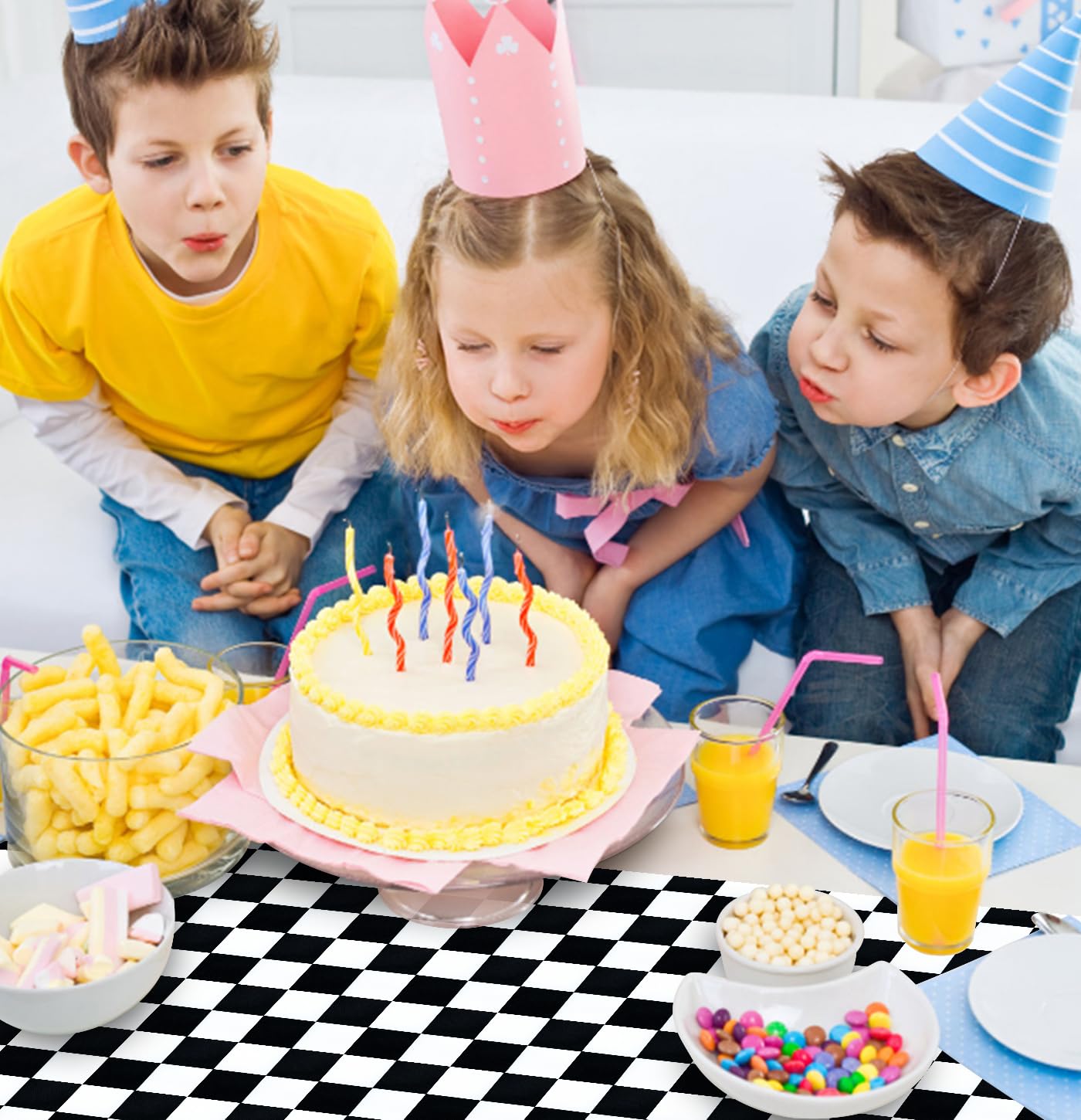 6 Pcs Black And White Checkered Table Runner 14 X 108 Inch - Disposable Plastic Race Car Theme Party Decorations