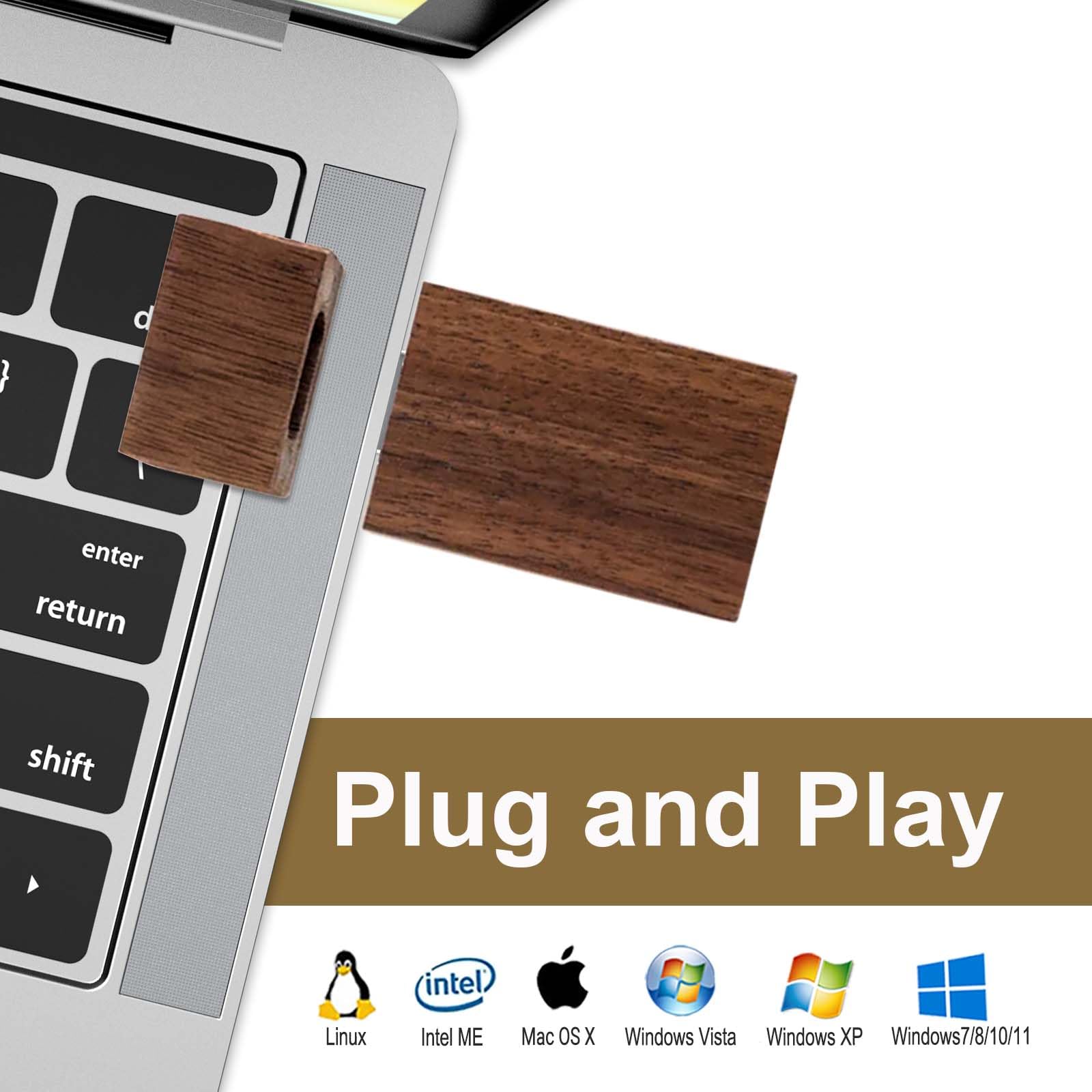 JBOS - Chiavetta USB da 16 GB, in legno, 10 pezzi, USB 2.0, velocità rapida, USB, Flash Drive Wood USB, idea regalo aziendale o regalo per amici, acero