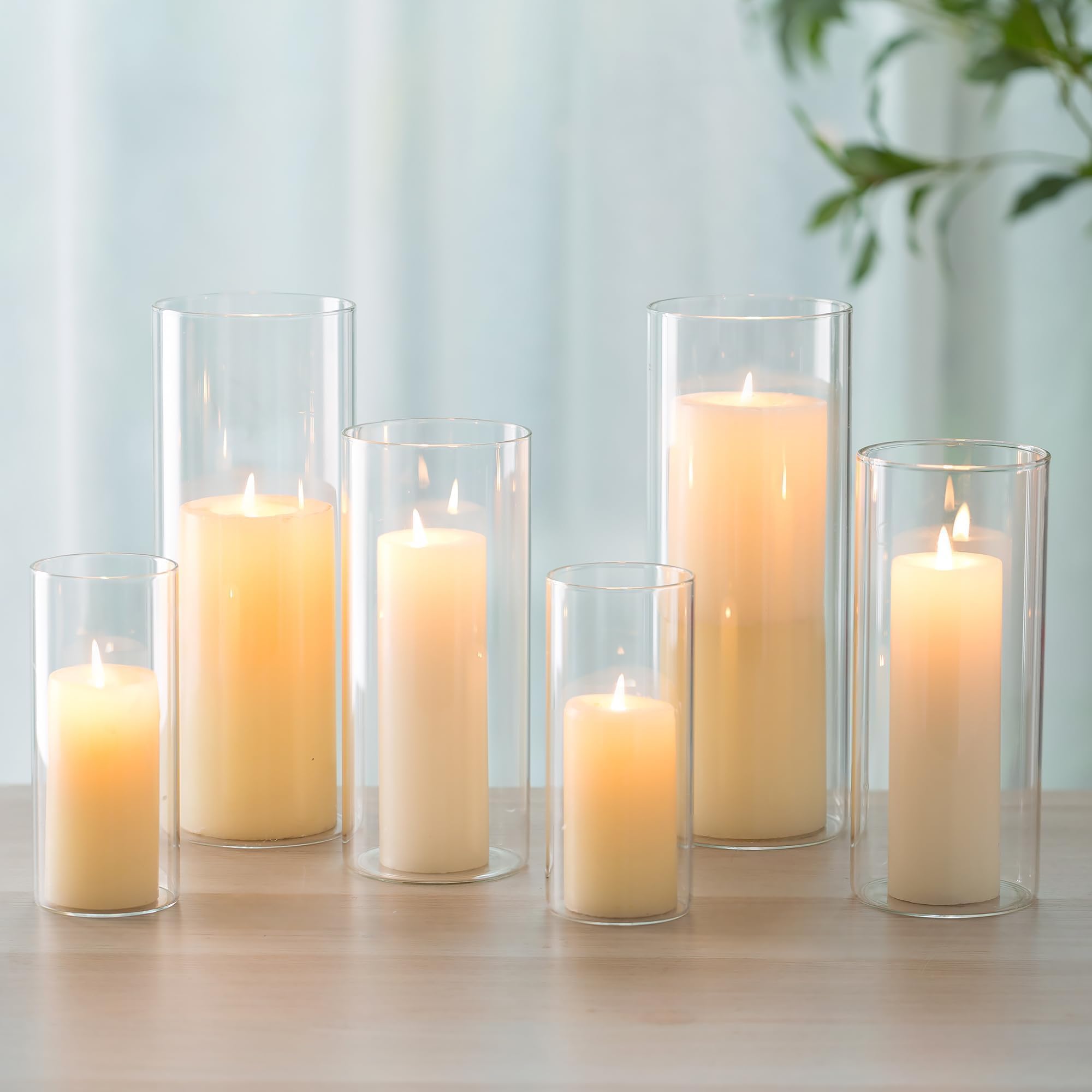Romadedi Vase Cylindrique en Verre Photophore - Lot de 6 Vases Transparent Haut pour Bougie Décoration Centre de Table Mariage Decoration Maison Salon Anniversaire