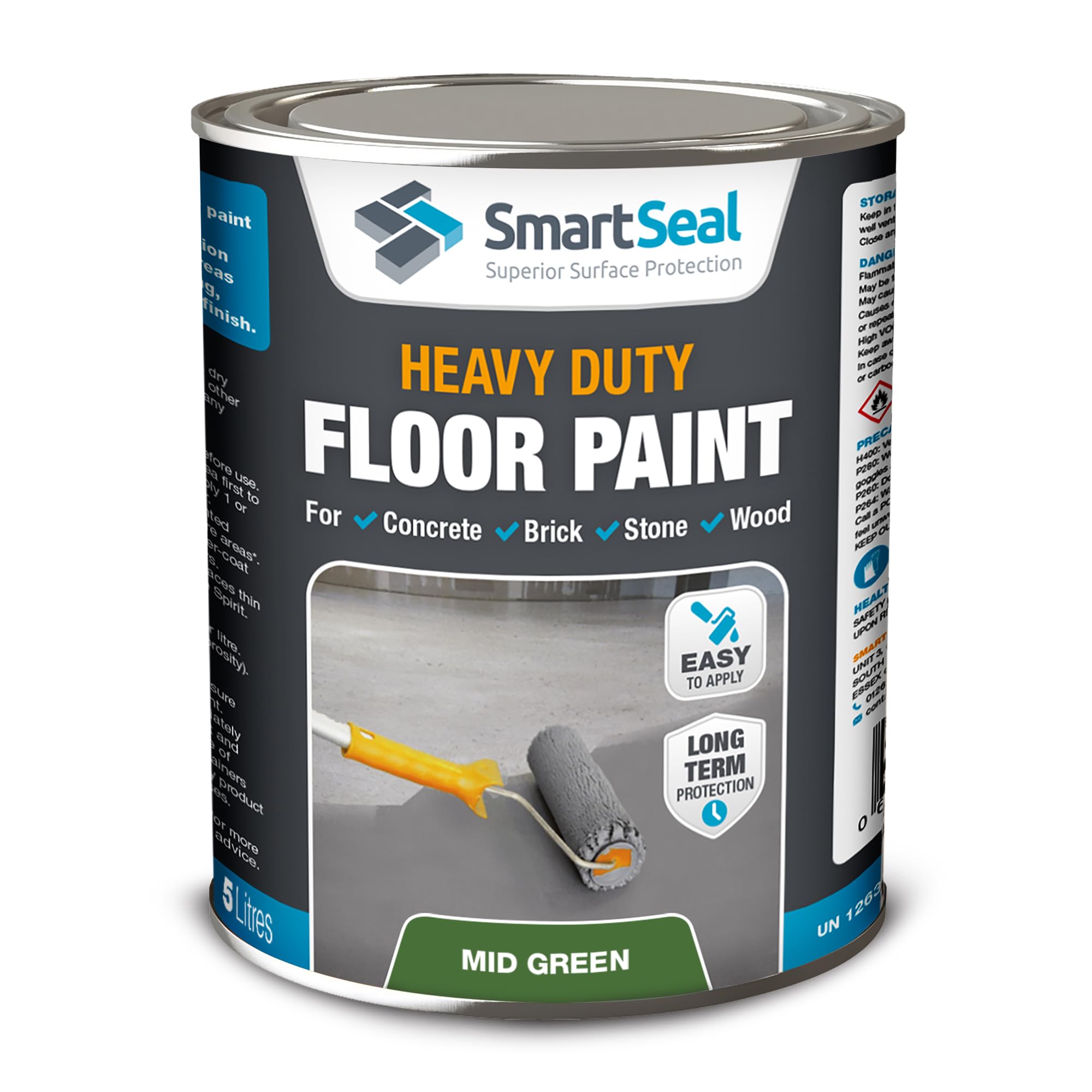 SmartSeal Heavy Duty Floor Paint - Mid Green, 5L - Hard-Wearing Garage Floor Paint with Anti-Slip Mid-Sheen Finish – also Ideal for Decking, Warehouse flooring, Brick, Concrete, Stone & Wood