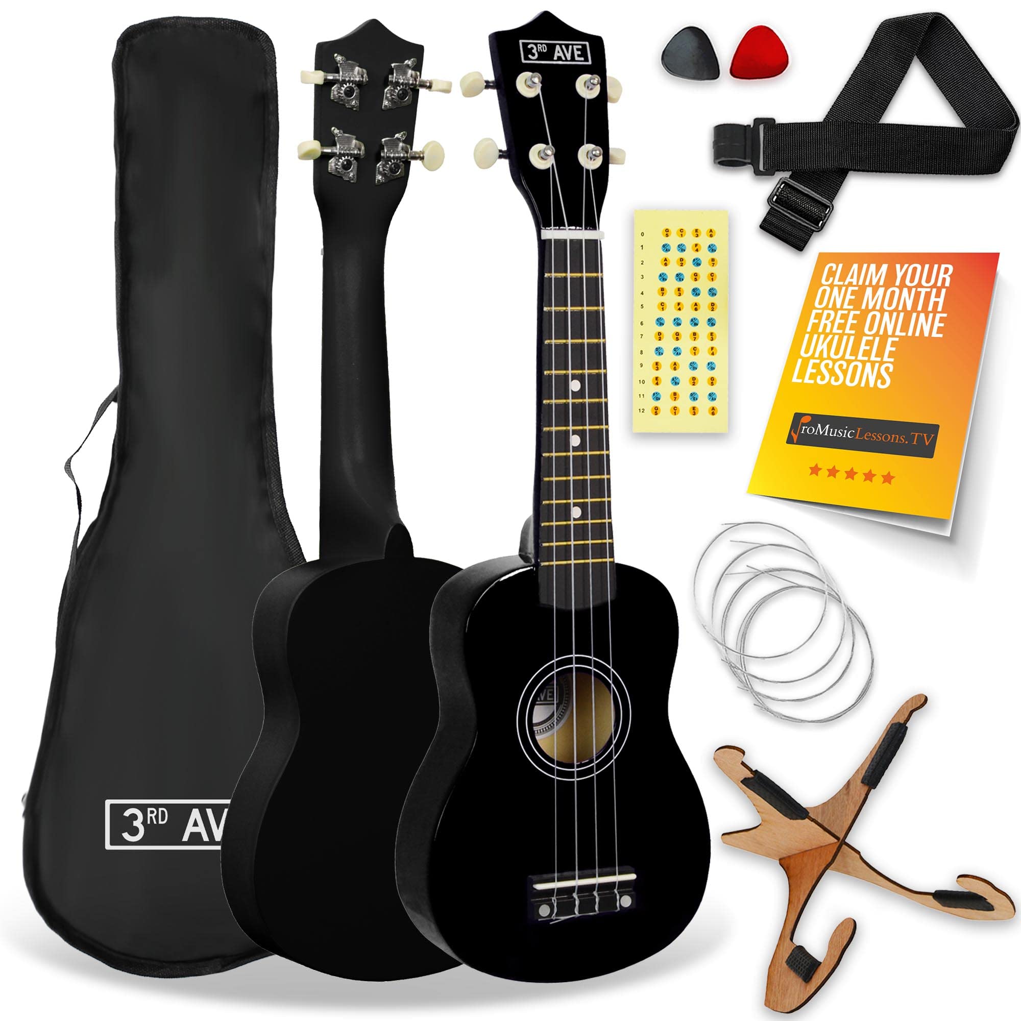 3Rd Avenue Black Soprano Ukulele Starter Pack