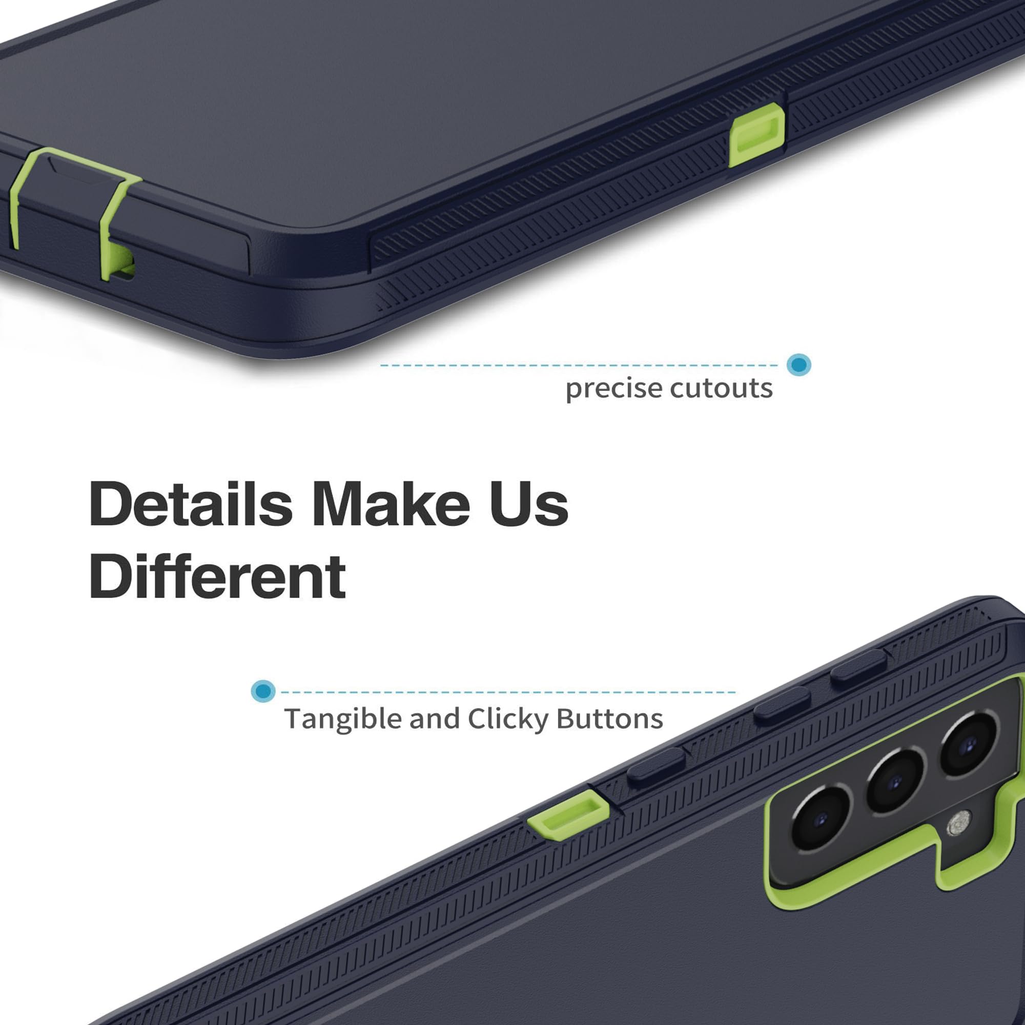 Funda para Galaxy S22 5G, funda protectora resistente con [3 capas] funda de protección de goma resistente a prueba de golpes para Samsung Galaxy S22 (azul oscuro/verde)