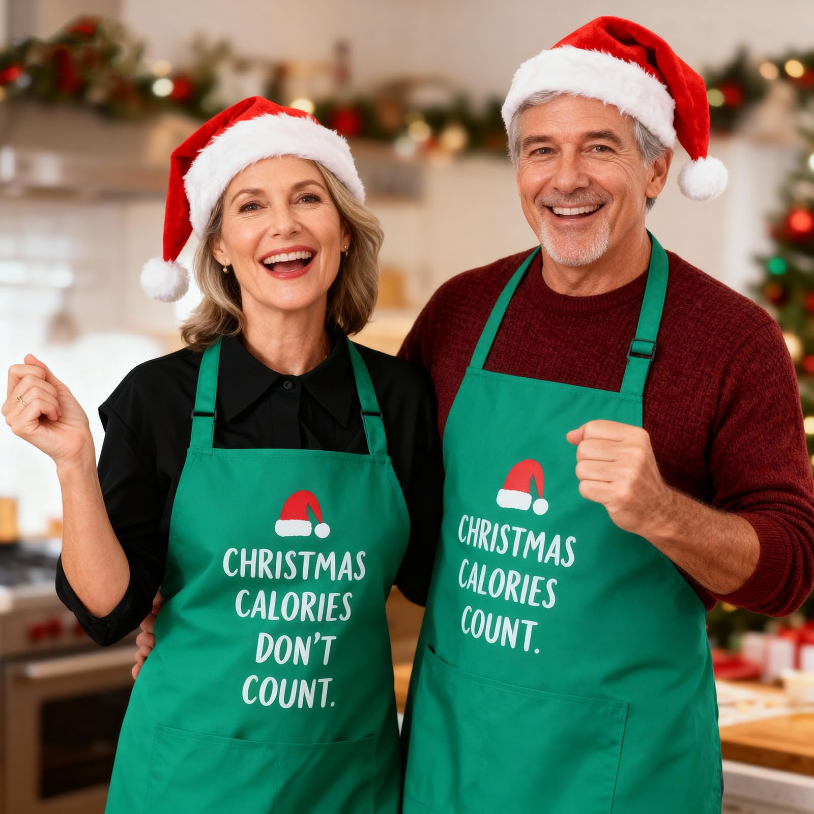 Delantales de cocina de Navidad para mujer con bolsillos, disfraz de chef de camarera, bonito delantal de cocina, regalos de cocina para hombres (verde), Verde, Standard