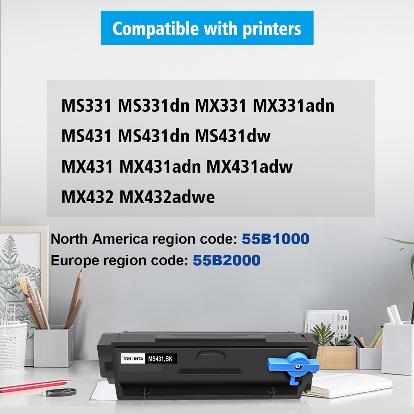 55B1000 Black Toner Cartridge With New Chip (1-Pack - View #2