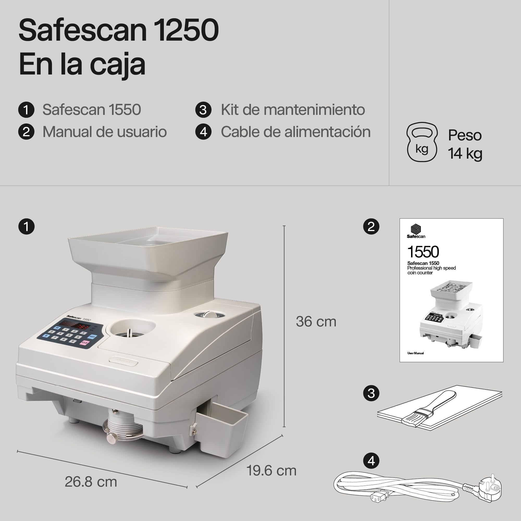 Safescan 1550 Contadora de monedas que cuenta rápidamente monedas separadas - Máquina de contar monedas robusta para volúmenes de monedas - Contadora de fichas redondas clasificadas