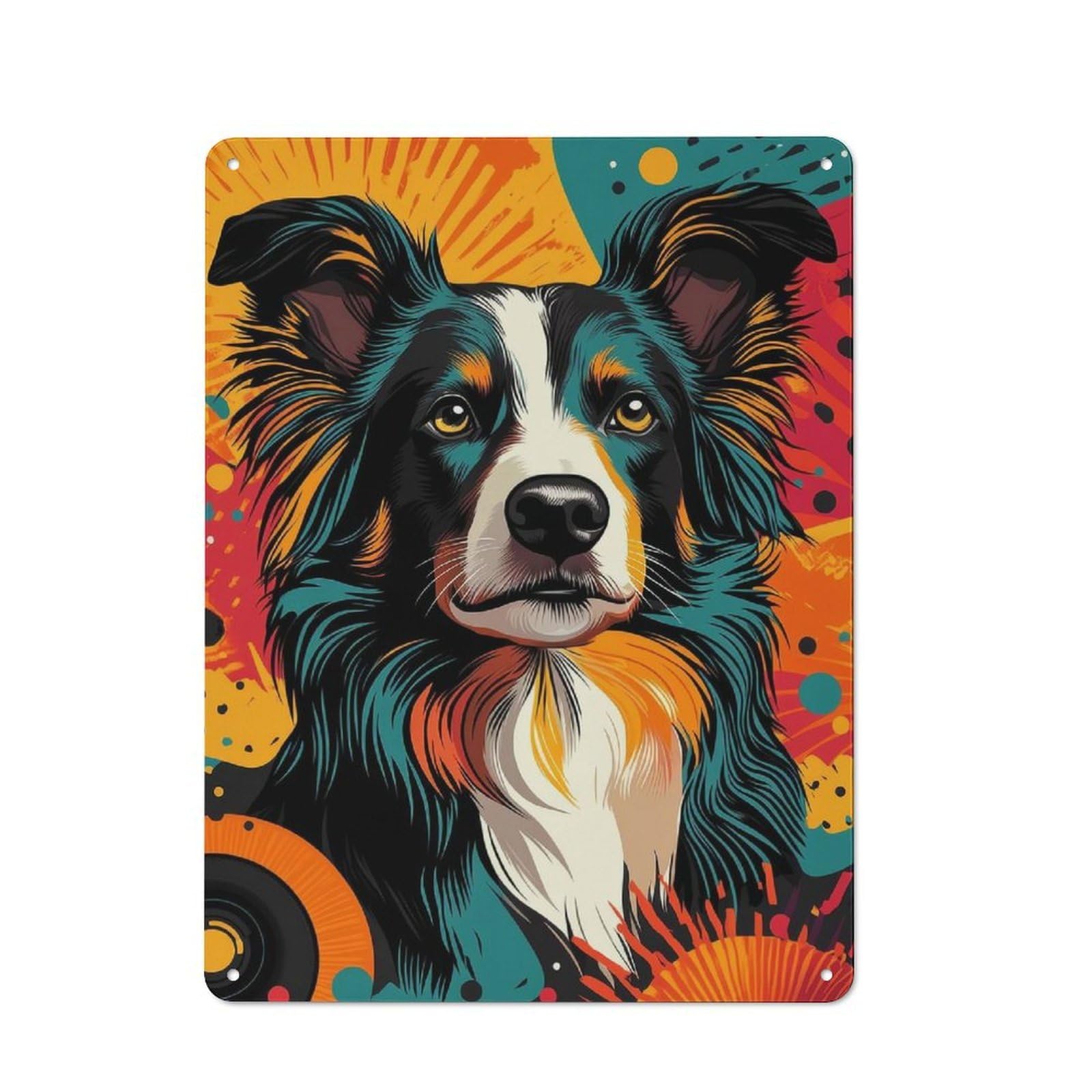 Junmoney Border Collie Pop Art Energetic Border Colli E In Pop Art Form Printed Metal Sign 40X30cm For Lounge Or Reading Corner, For Vintage Wall Decor Fans, For Themed Room Decoration