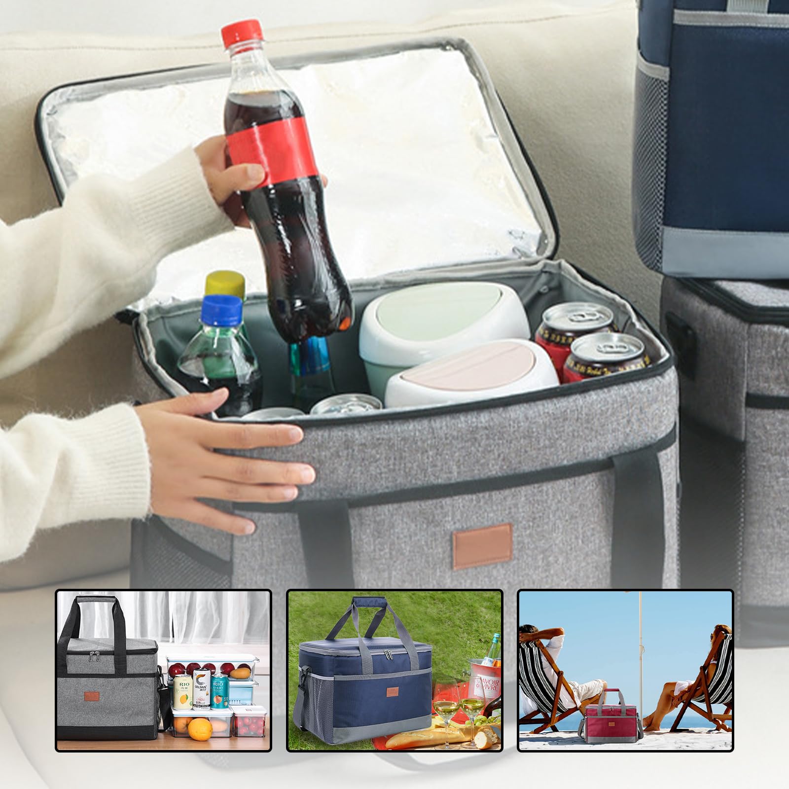 Borsa termica da 33 litri, grande, isolata, con fodera rigida, per campeggio, viaggi, attività all'aperto in famiglia