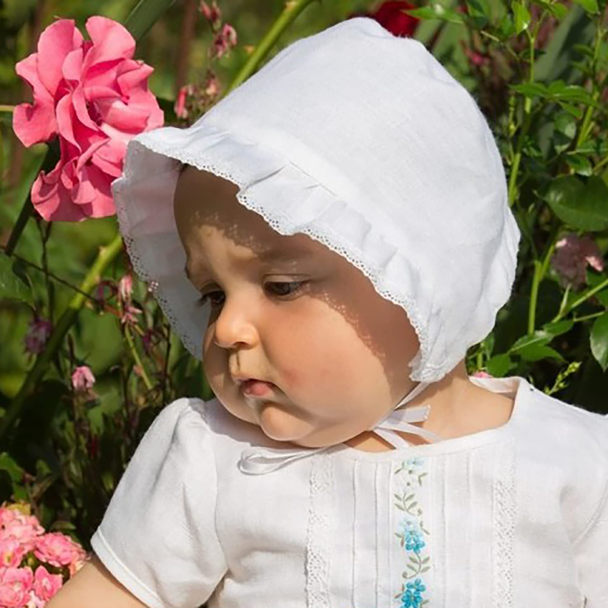 Taufmütze Mädchen und Junge Taufe Unisex Taufmütze aus weißem Leinen für Taufkleid Größe 62-86