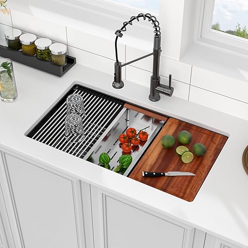 Miniatura 173 de Logmey Fregadero de barra de 21 pulgadas de acero inoxidable de 21 x 18 pulgadas, fregadero de barra pequeño de acero inoxidable de calibre 16