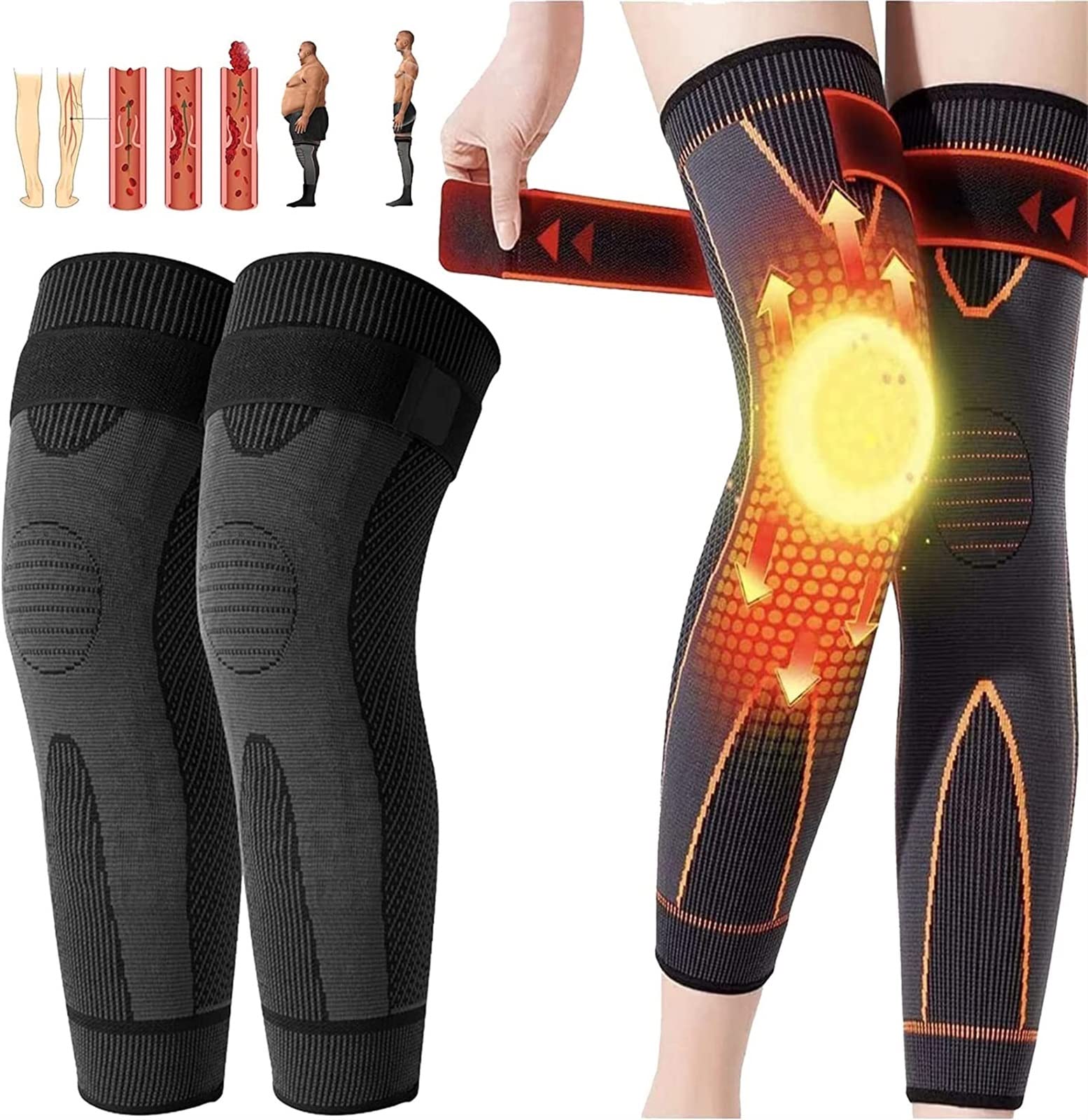 Wlp Men's Black Tourmaline Acupressure Self-Heating Shaping Knee Sleeve Tourmaline Acupressure Knee Sleeve Mugwort Acupressure Shaping Knee Pad For And Wo Full Leg Compression Sleeves ( Color : Size :