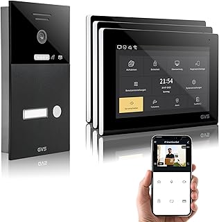 GVS - IP Video Türsprechanlage mit Türöffner, HD Kamera, 3X 7 Zoll Monitor & App - Smarte Video Türklingel mit Kamera & Gegensprechanlage für 1 Familienhaus (AVS1286U)