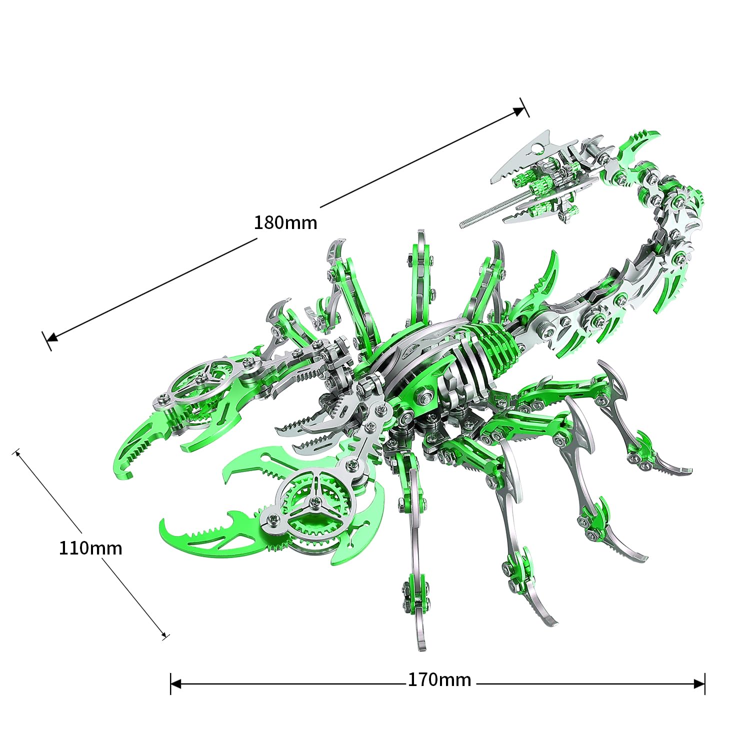 Puzzle 3D in metallo con scorpione meccanico Scorpion King, kit modello in metallo - Acciaio inossidabile 304, strumenti e istruzioni esperti, blocchi da costruzione per adulti (verde)