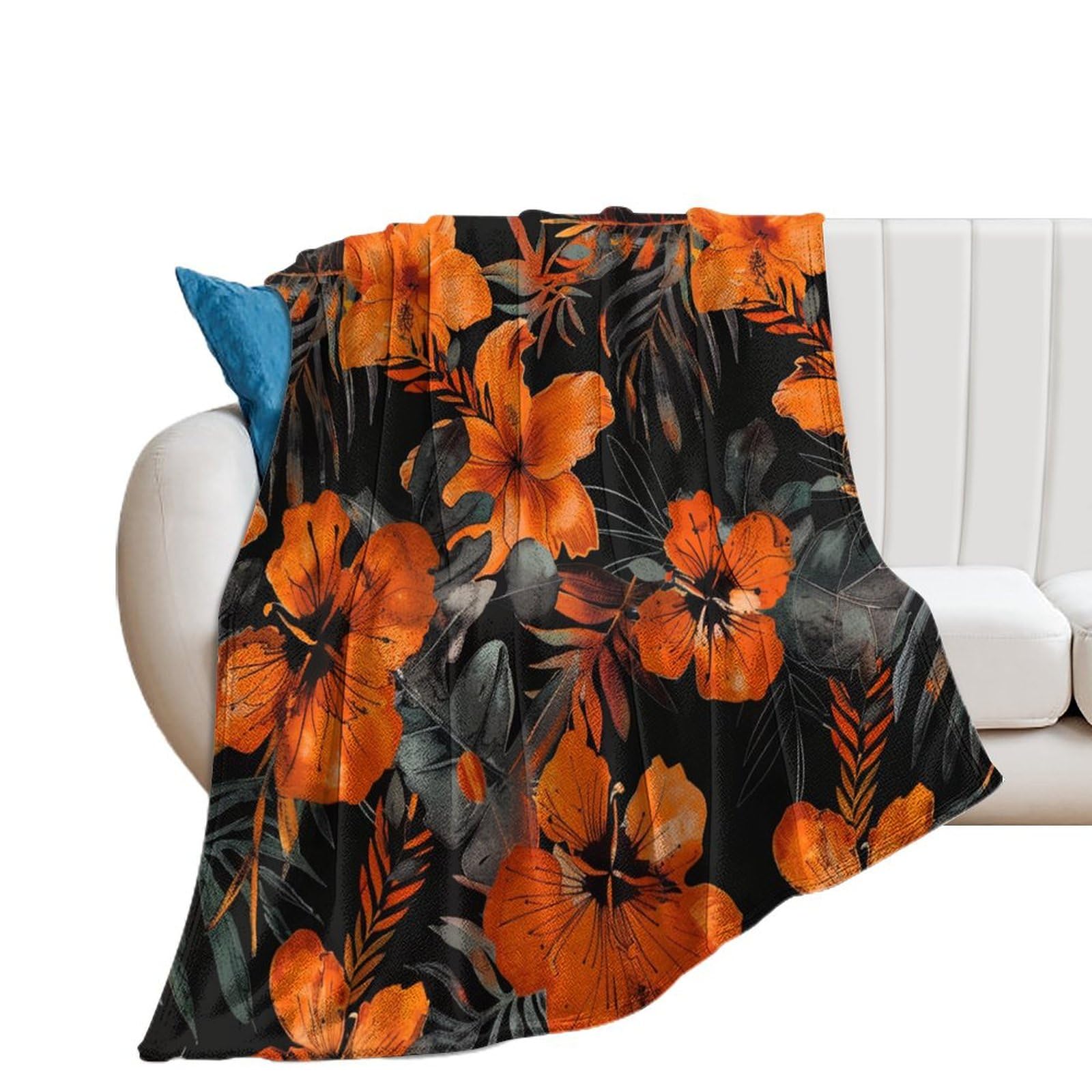 Bidesk Hibiscus Flowers Flannel Blanket - 50x40 Inch Soft Throw For Couch, Bed, Travel, Lightweight & Warm