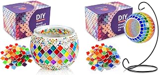 Joyclub Bundle of DIY Mosaic Candle Holder Kit and DIY Mosaic Candle Holder Kit for Home Lighting Decor Girls Birthday Craft Gifts