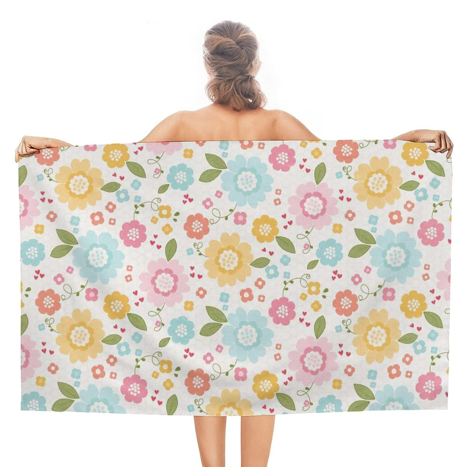 Lsjuee Small Florals Beach Towels Kids Absorbent Superfine Fiber Beach Towel for Kids Personalized Boys Easter for Honeymoon Tropical Vacations SPA Other Water Activities Hawaii Beach 32INx52IN