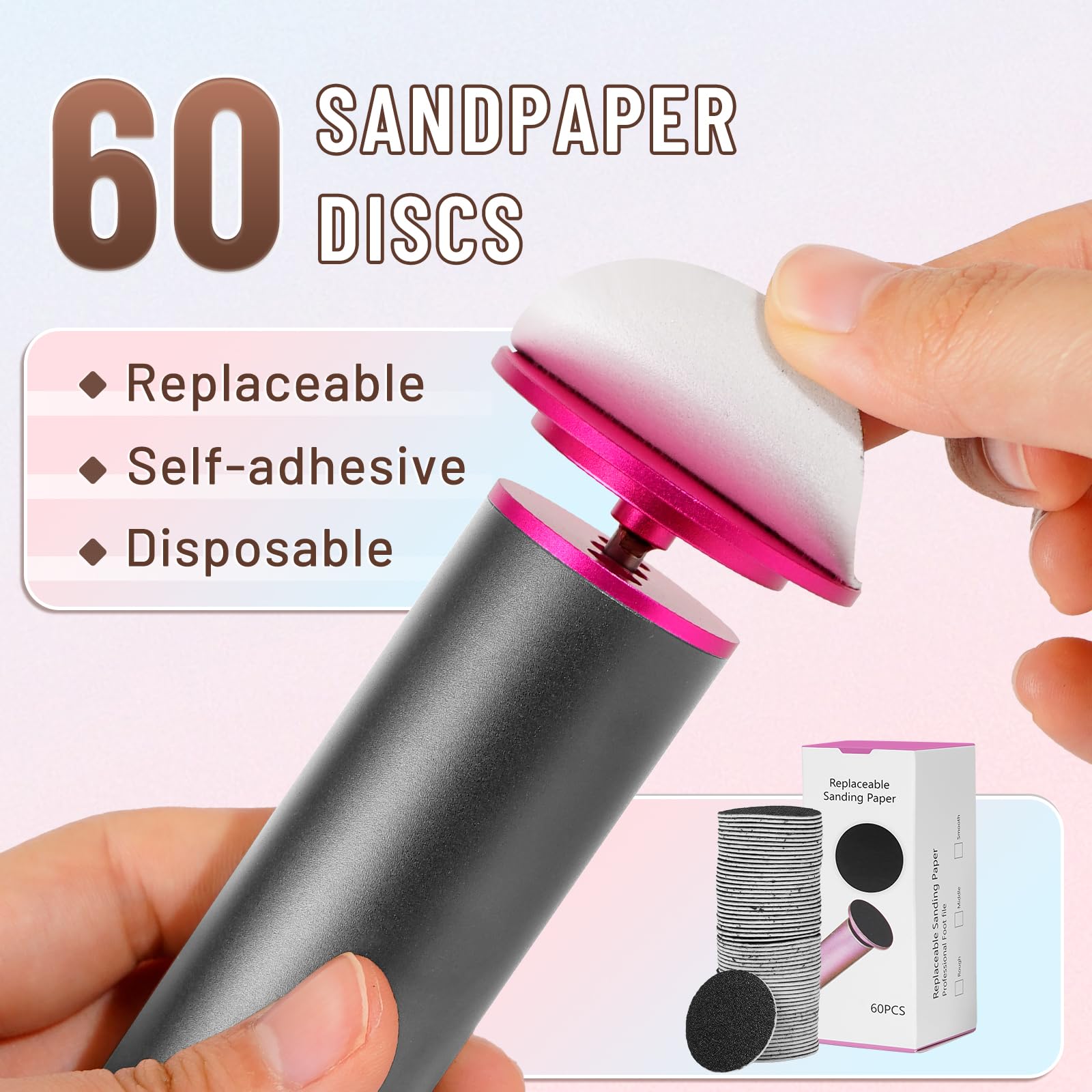 Dermawave - Lima eléctrica para pies, removedor de callos para pies, lijadora profesional para piel muerta y talón agrietado, herramienta de pedicura con 60 discos de papel de lija para hombres y