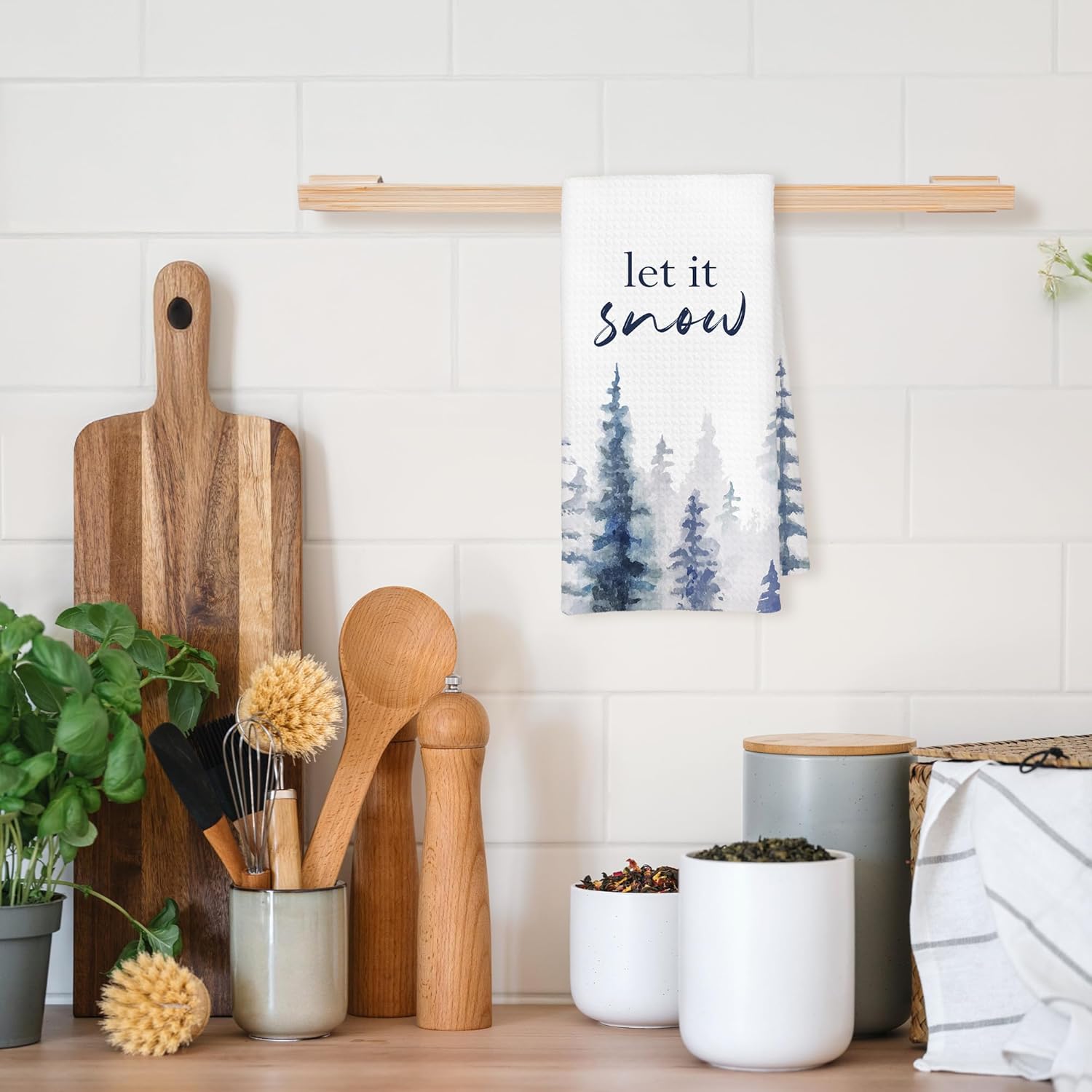 Winter Blue Forest Christmas Tree Kitchen Towels, Snow Pine Tree Xmas Holiday Seasonal Farmhouse Decorative Hand Tea Dish Towel for Bathroom Kitchen Decor, 16x24 Inch - Image 2