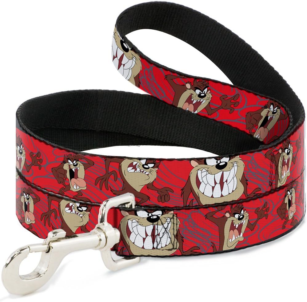 Buckle-Down Dog Leash Tasmanian Devil Expressions Red Swirl 6 Feet Long 1.0 Inch Wide, Multicolor, DL-6FT-WLTTZ003