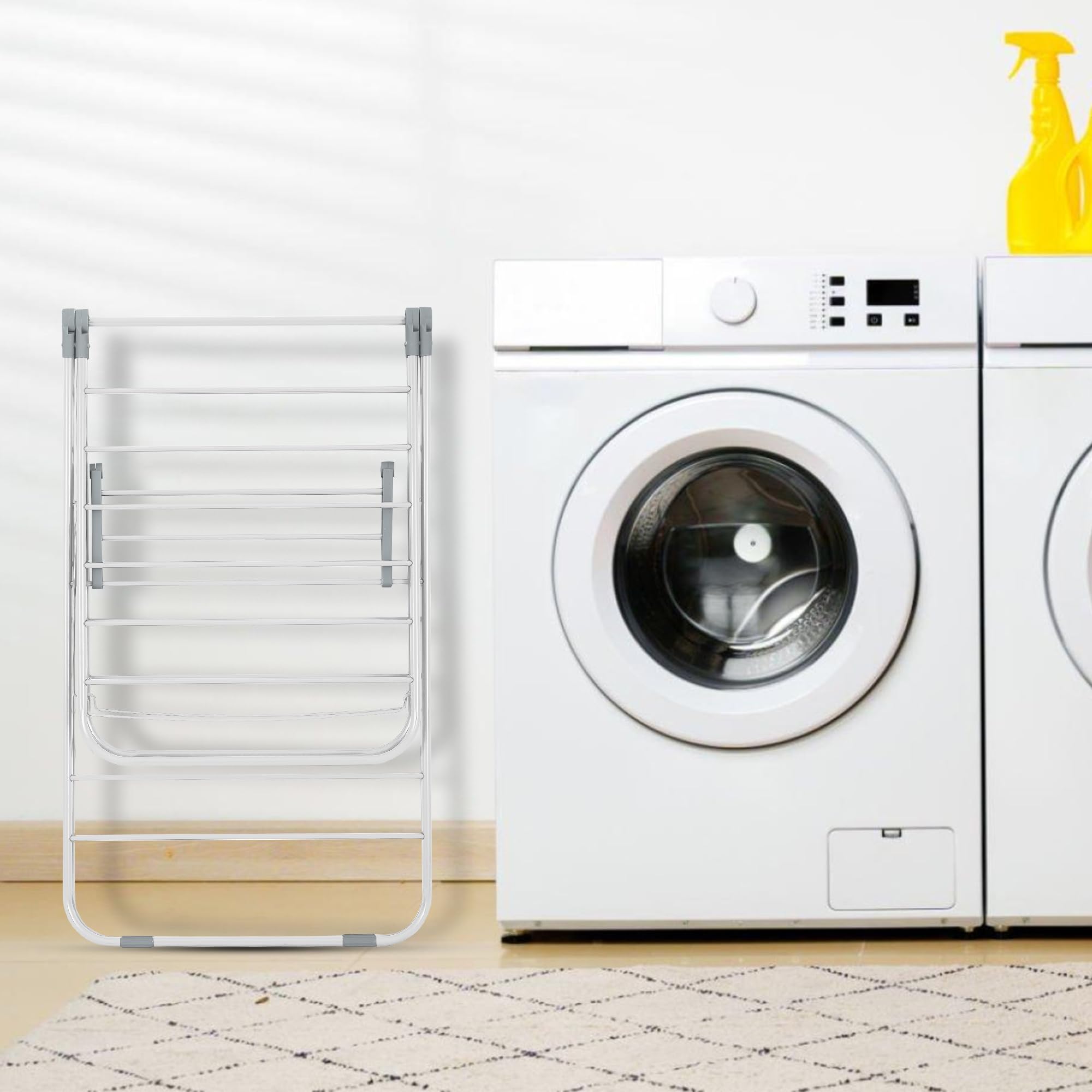 Vonia Étendoir à Linge Pliable et Compact - Séchoir à Linge Intérieur et Extérieur Solid | Tancarville Linge Solide XXL 16m Capacité | Séchoir Linge Pliable Blanc 145x57x95 cm