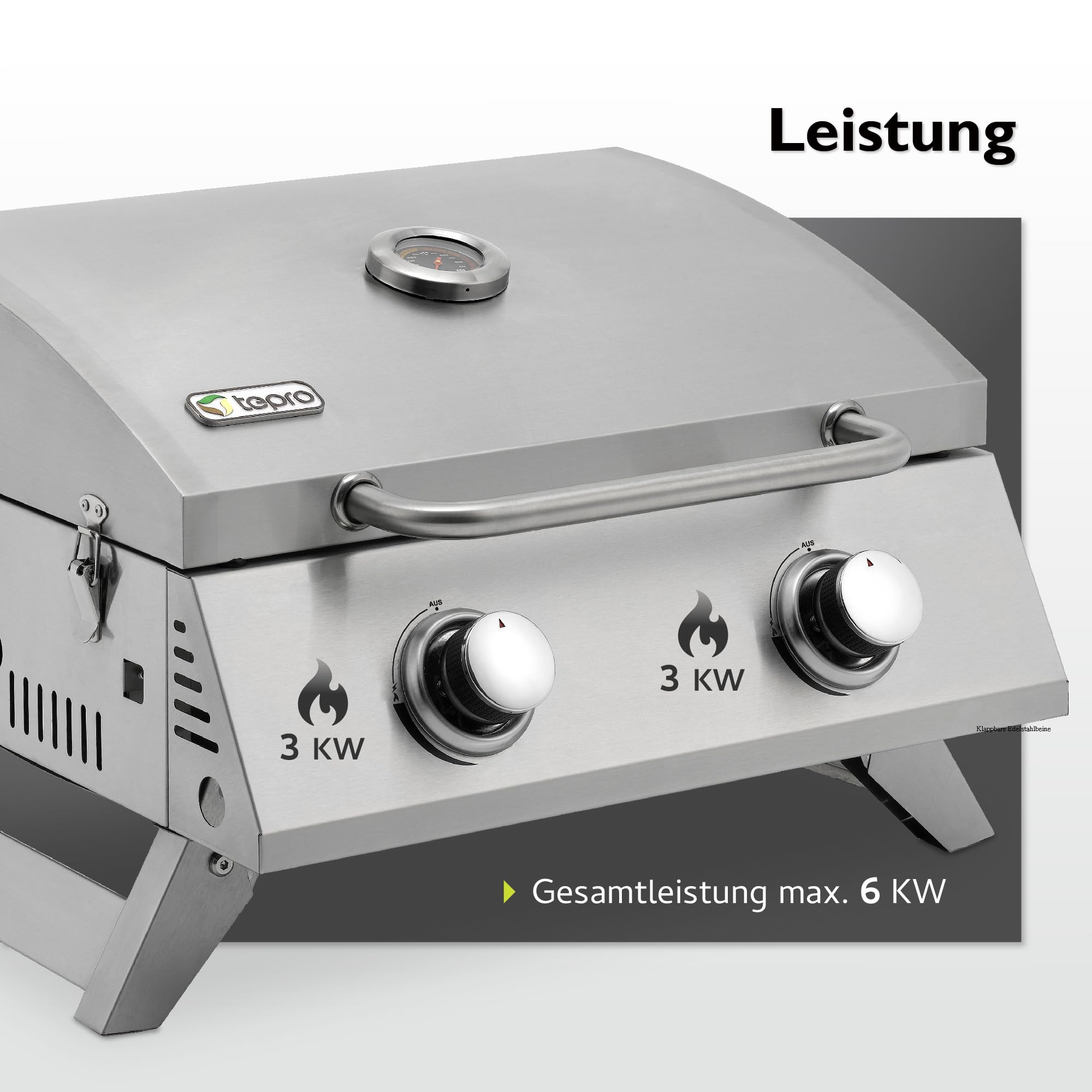 tepro Barbecue a gas da tavolo Chicago, superficie griglia 47,5 x 35 cm