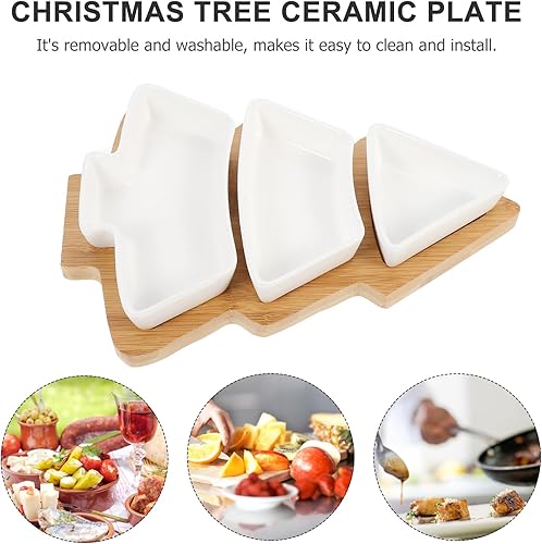 Miniatura 4 de Angoily Bandeja de cerámica con forma de árbol de Navidad para entretenimiento, plato de servir alimentos con base para aperitivos, aperitivos,