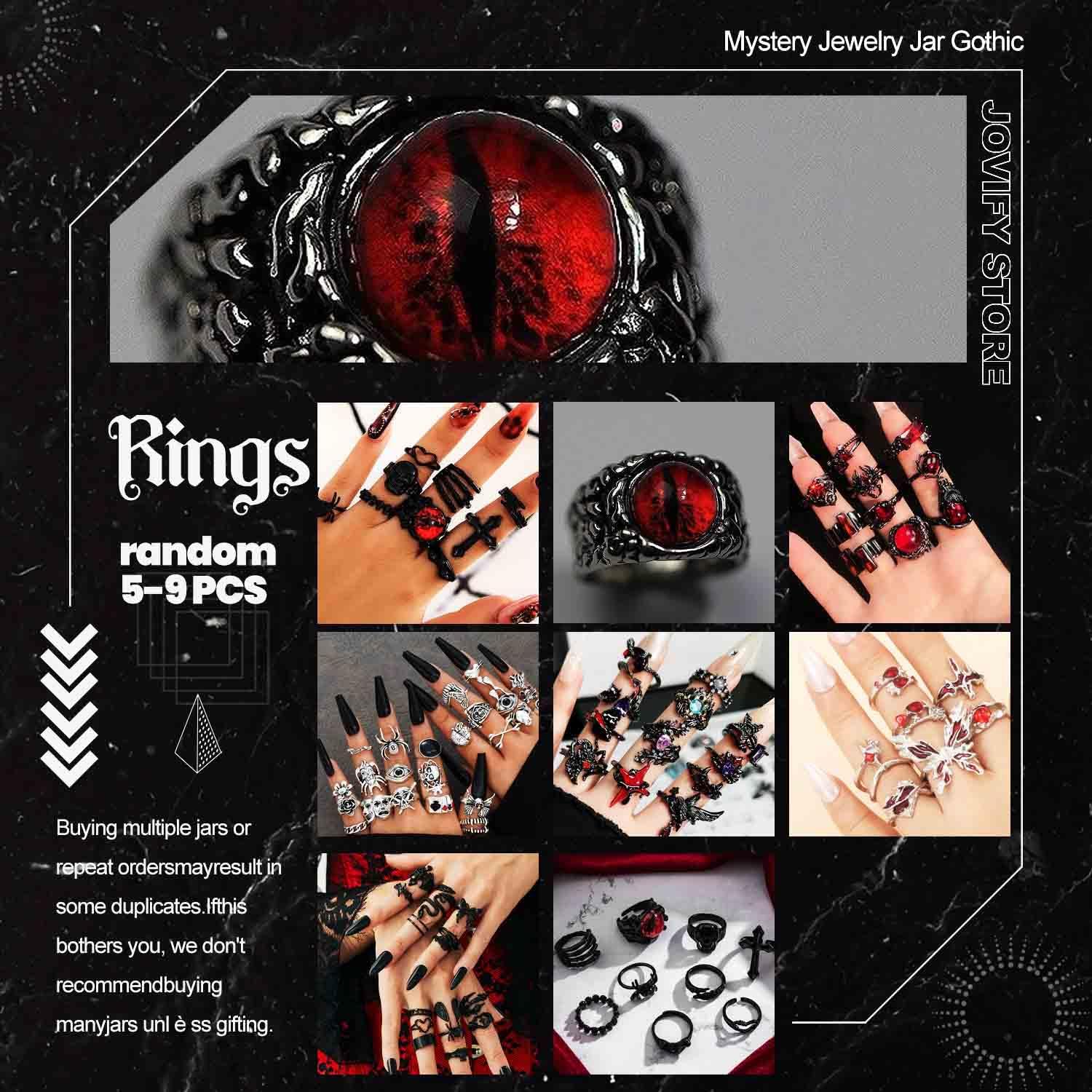Mystery Jewelry Jar, Surprise Gothic Jewelry Set for Womens Random Gift Box (Gothic Witch Punk Necklace,Earrings, Rings,bracelets/bangles),Unique Halloween Occult or Birthday Gift for Her