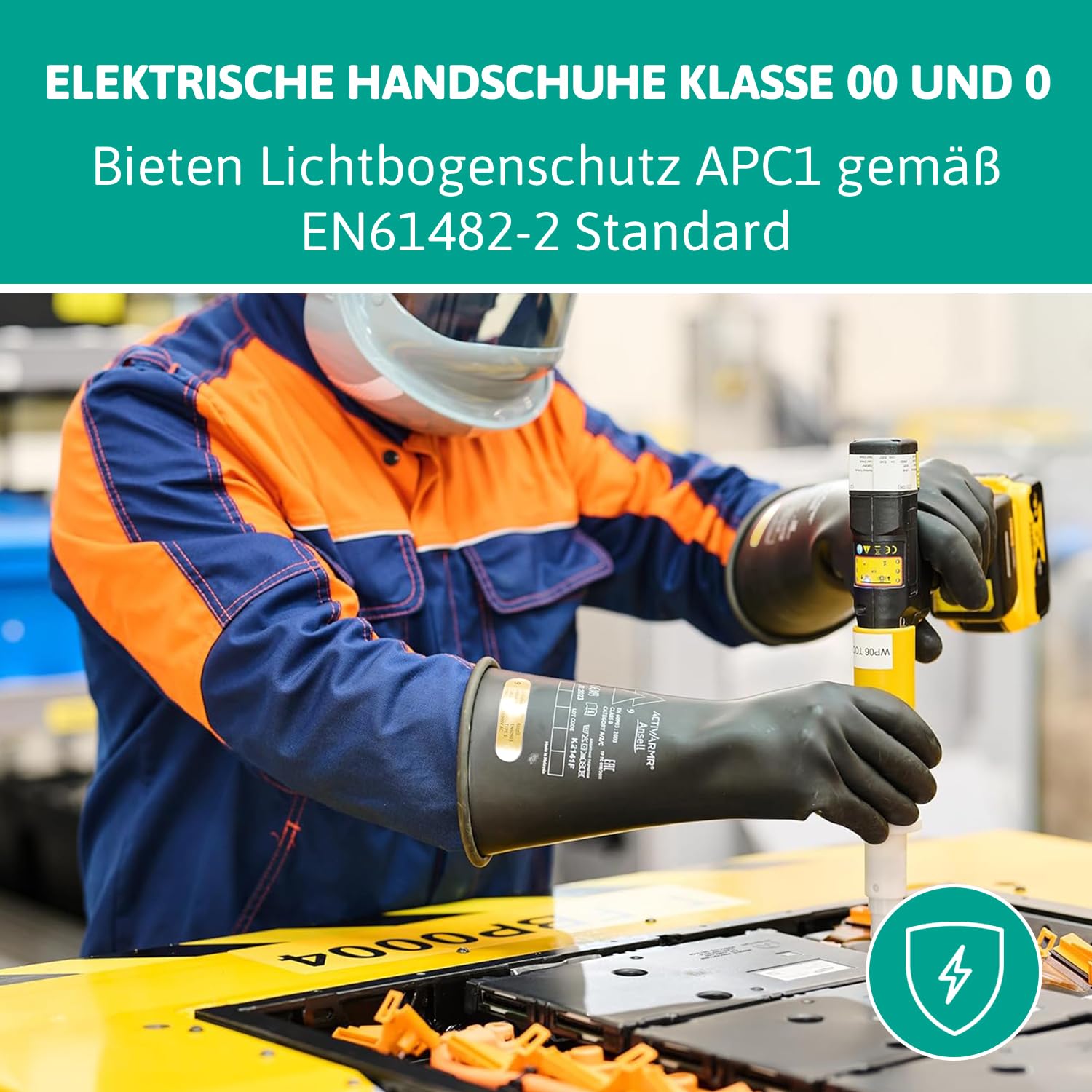 Ansell ActivArmr Elektriker-Schutzhandschuhe, Elektroschutz Klass 0 (1000V), Elektrisch Isolierende Gummihandschuhe, Professionelle Arbeitshandschuhe 36cm, Schwarz, Größe XL (1 Paar)