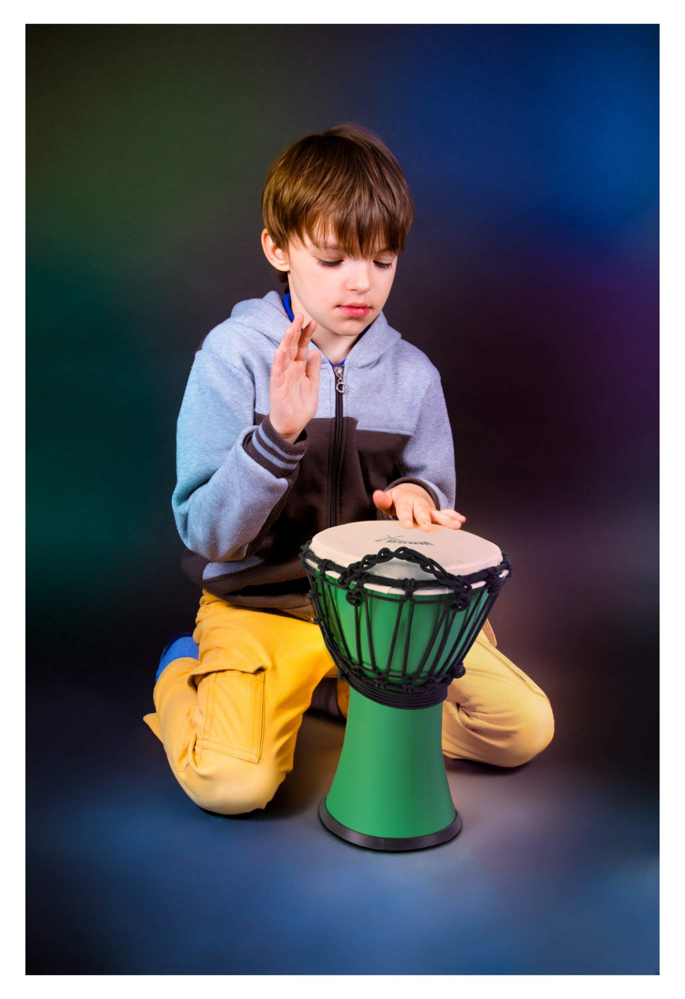 XDrum Primero Junior 31cm Djembe aus PVC - Korpus aus Kunststoff mit traditionellem Stimmsystem - Kompakt und leicht, somit ideal für Kinder und Einsteiger - grün