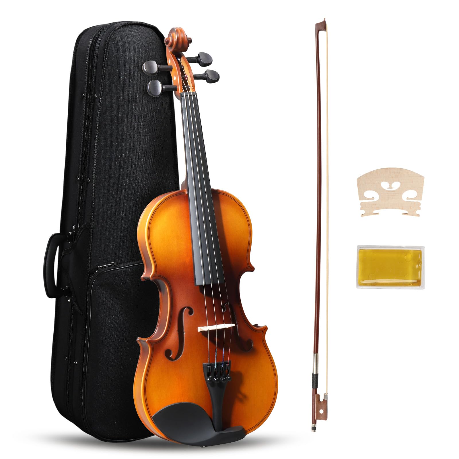 GLARRY GV104 Violín 1/4 para Principiantes, Madera de Tilo, Acabado Mate | Violín con Estuche y Accesorios, Arco, Colofonia y Puente, Acabado Mate Natural
