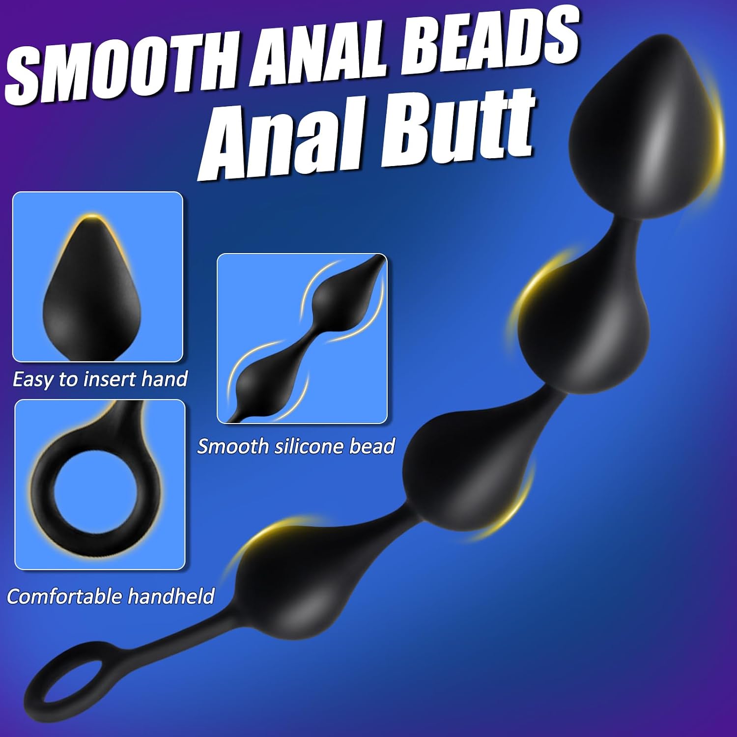 Large Anal Beads Anal Sex Toy, 17.7" Ultimate Flexible Pull String with 4 Large Uniform Beads, Finger Ring for Extreme Depth, Silicone Butt Plug & Prostate Massager Sex Toy for Men, Couples (XL)