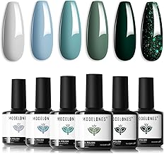 modelones Semi-Permanent Nail Polish, 6 Colours Semi-Permanent Gel Nail Polish, Soak Off Nail Design Gel Polish Gel Polish with Gift Box for Valentine Nail Art Manicure Kit (Blue Green Series)